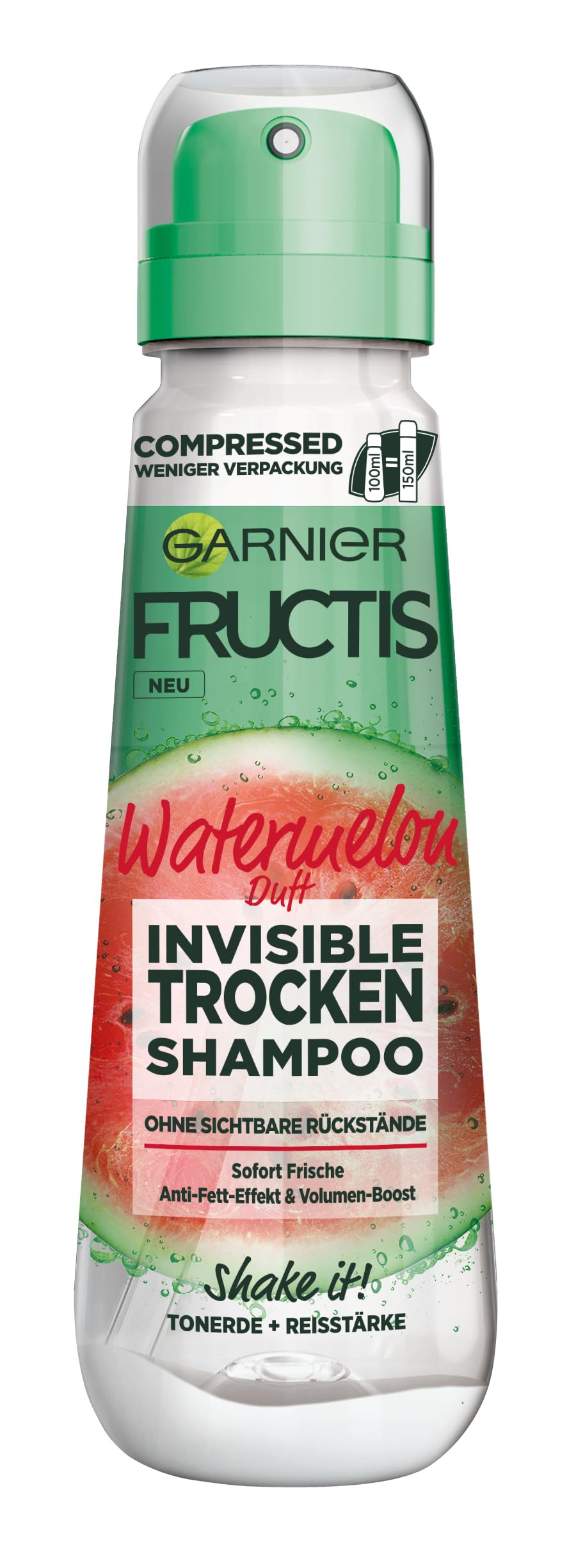 Garnier Trockenshampoo, Invisible, gegen platte, fettige Haare mit Volumen-Boost, frischer Wassermelonenduft, Watermelon, Fructis, 100 ml