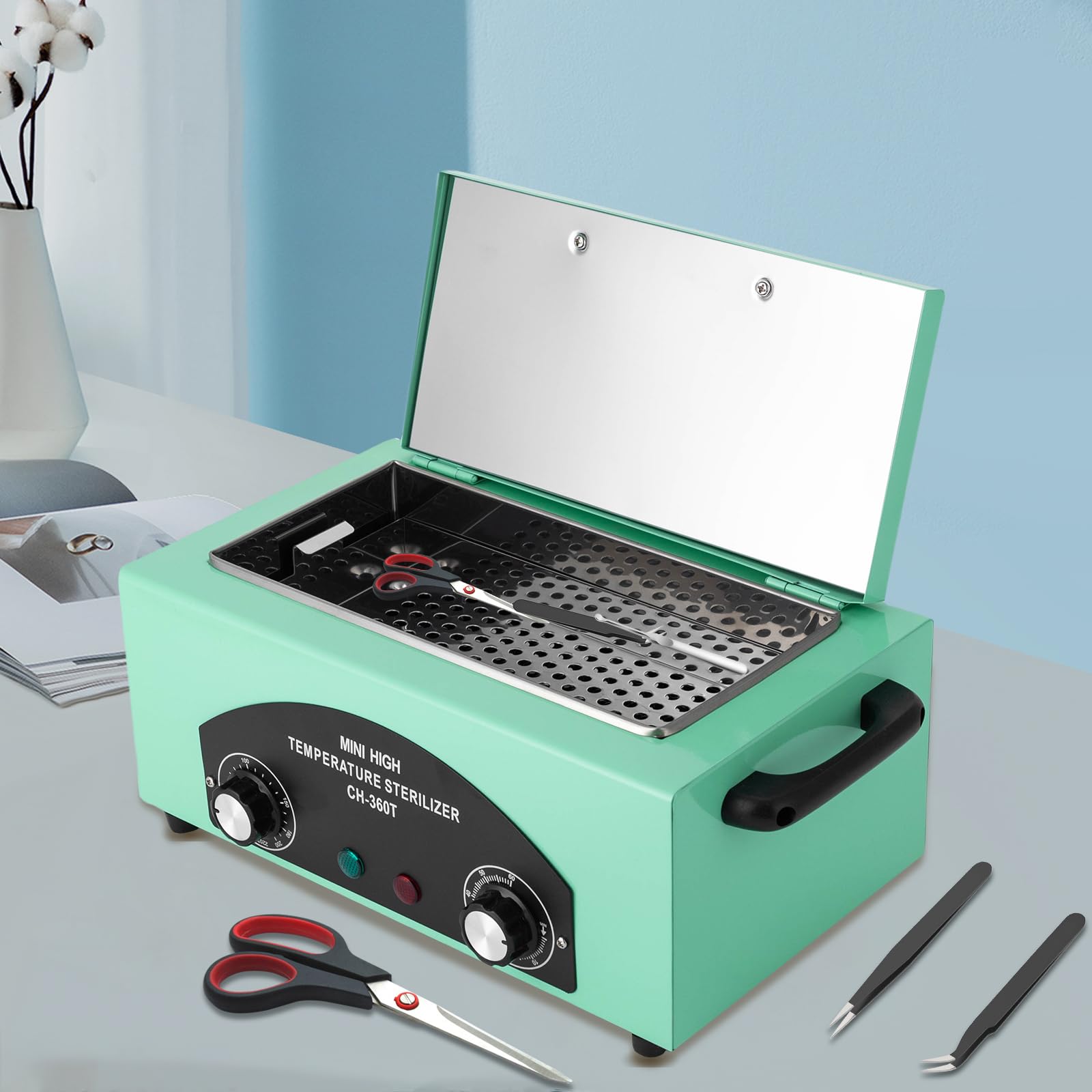 MINRS Sterylizator gorącym powietrzem, sterylizator wysokotemperaturowy, 300 W, 220°C, sterylizator z regulowanym timerem, do narzędzi do paznokci, kosmetyków, pielęgnacji stóp, salonu piękności,