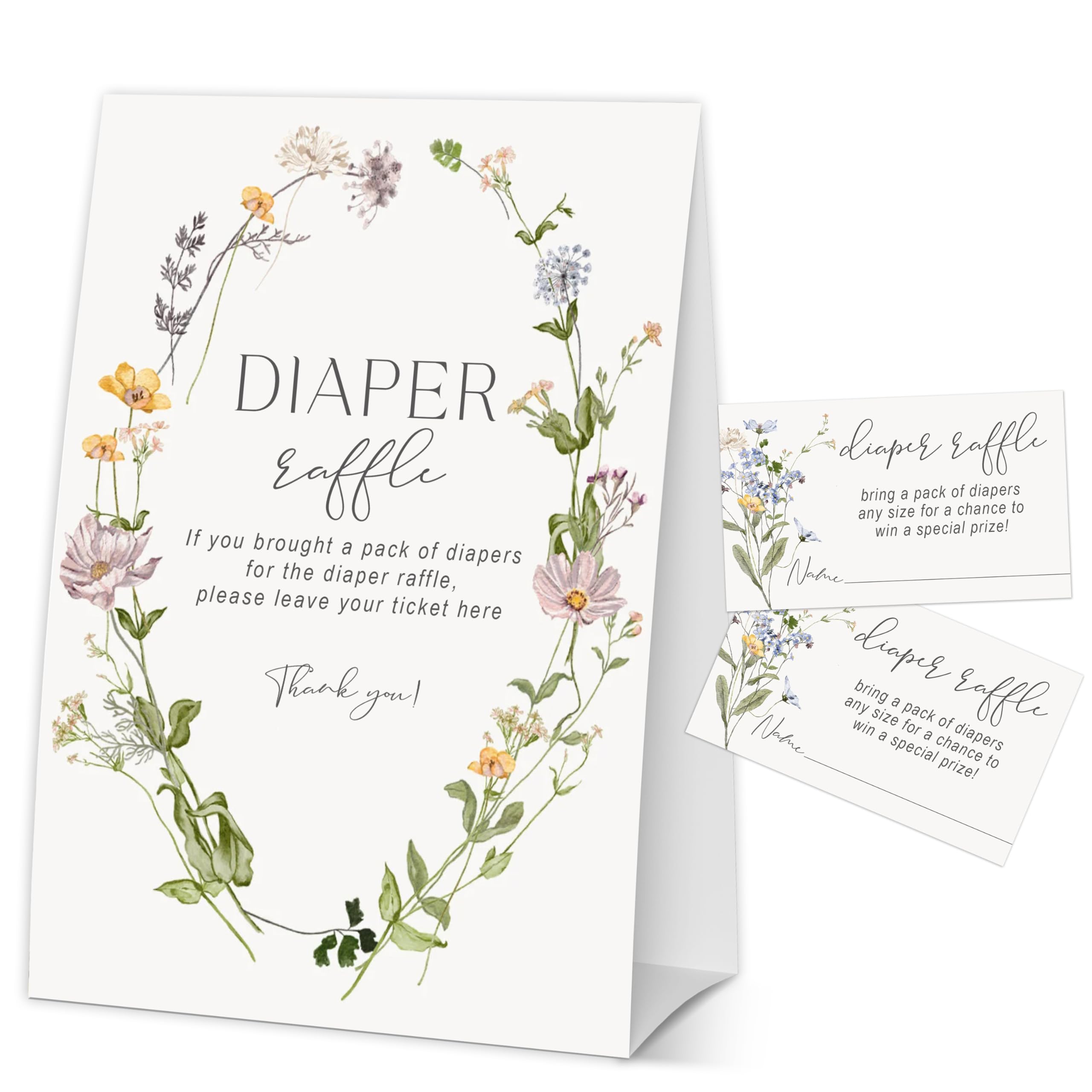 GOLRMC Baby in Bloom Diaper Raffle Tickets, Spring Floral Wreath Baby Shower Games for Gender Reveal Party Decor & Supplies-A03