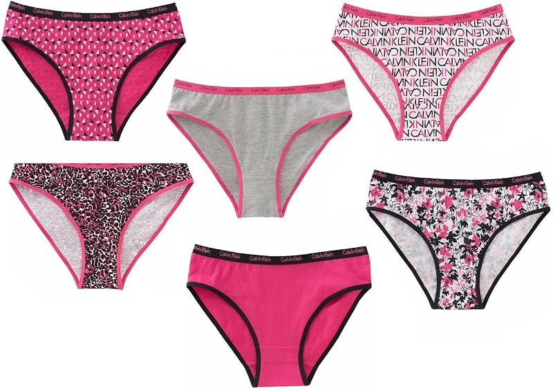 Girls Graphic Bikini Panty Underwear Comfort stretch- 6 Pack (Small, Assorted Print/Solid)