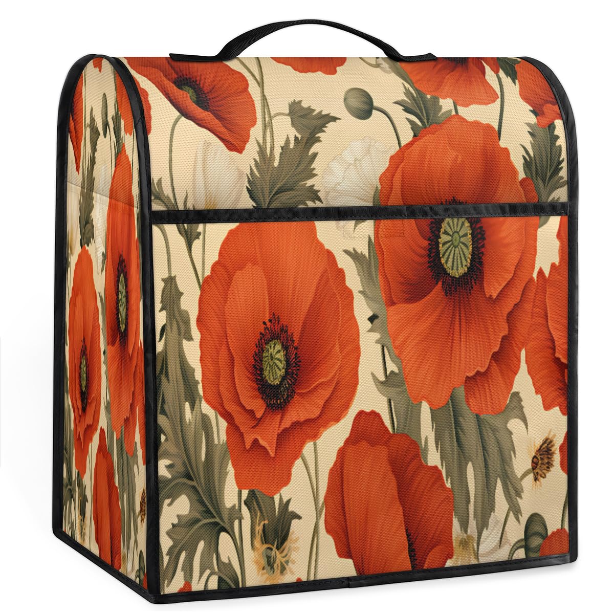 Coffee Maker Cover Retro Poppy Flower Kitchen Appliance Covers Small Appliance Covers Blender Cover Juicer Cover Dust Covers for Kitchen Appliances with Top Handle and Pockets,Washable,C432