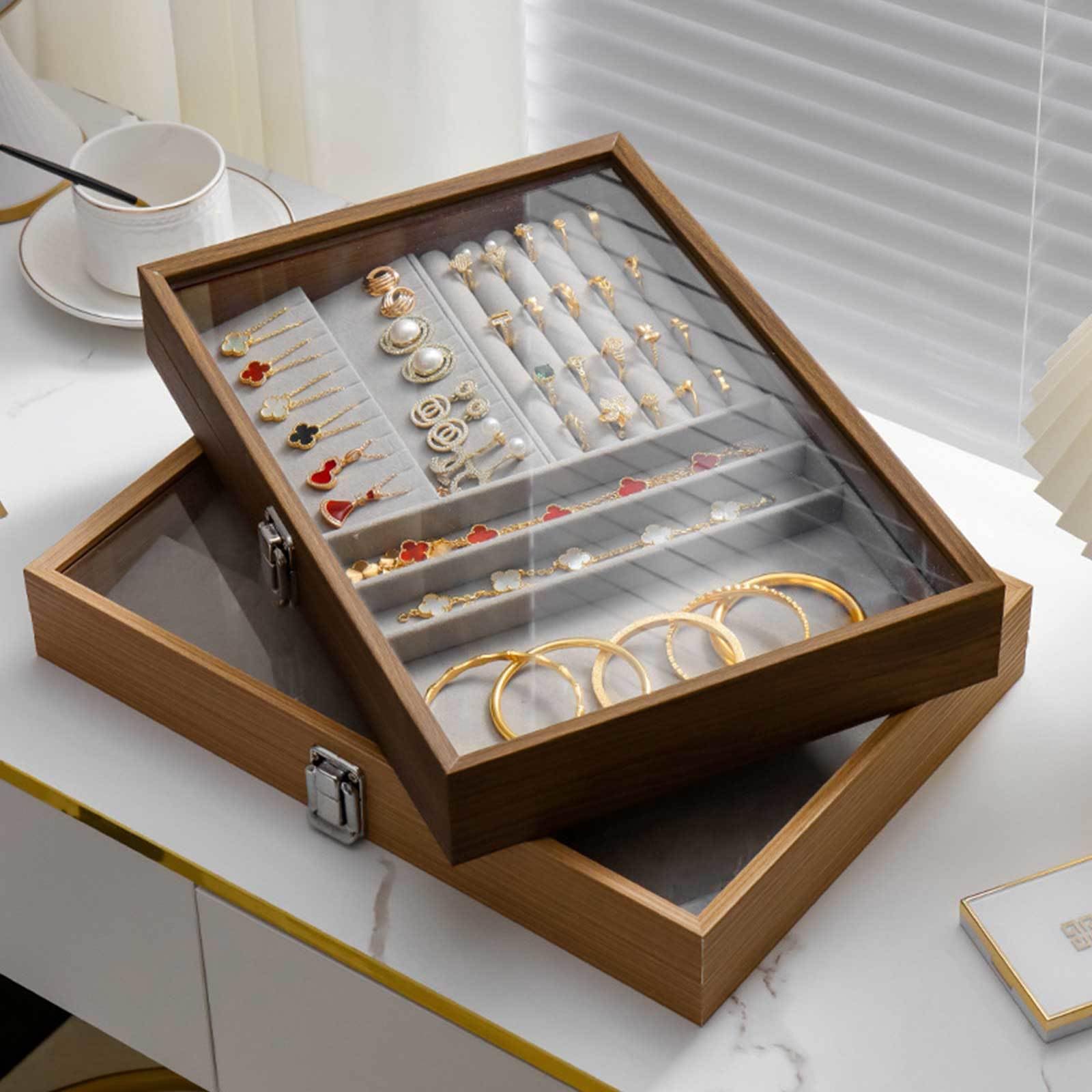 Amazon.co.jp: ガラス蓋付き木製ジュエリーボックス、 女性用木製