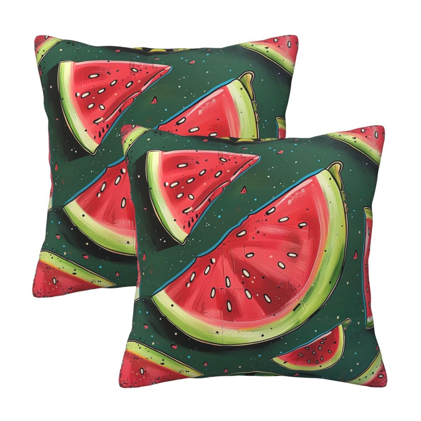 kkvhhyuo Watermelon Print Pillow Covers Set of 2, Square Decorative Cushion Covers with Hidden Zipper, Throw Pillow Cases for Living Room Sofa Bed Chair, 50x50 cm