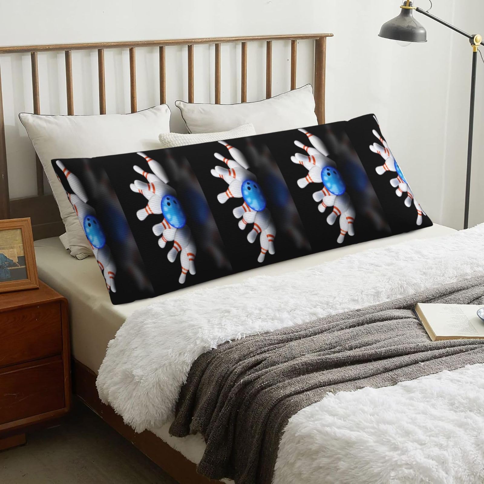 Bowling Bottle Print, Body Pillow Cover with Zipper,Long Body Pillowcase 20 x 60 in