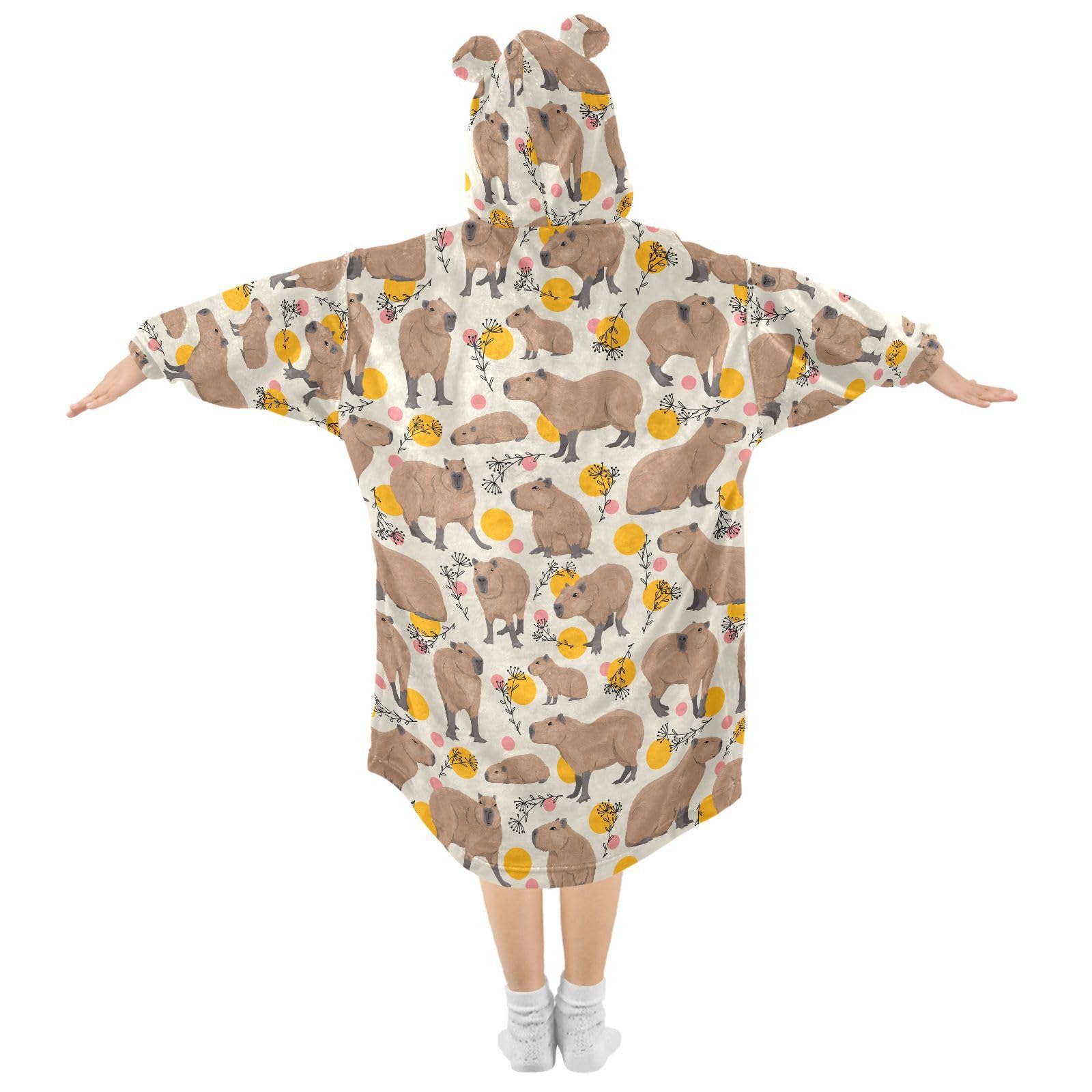 Sletend Capybara Wearable Blanket Hoodie for Kids Warm Flannel Oversized Hoodie Blanket Sweatshirt for Girls Boy 3-14YR,Medium