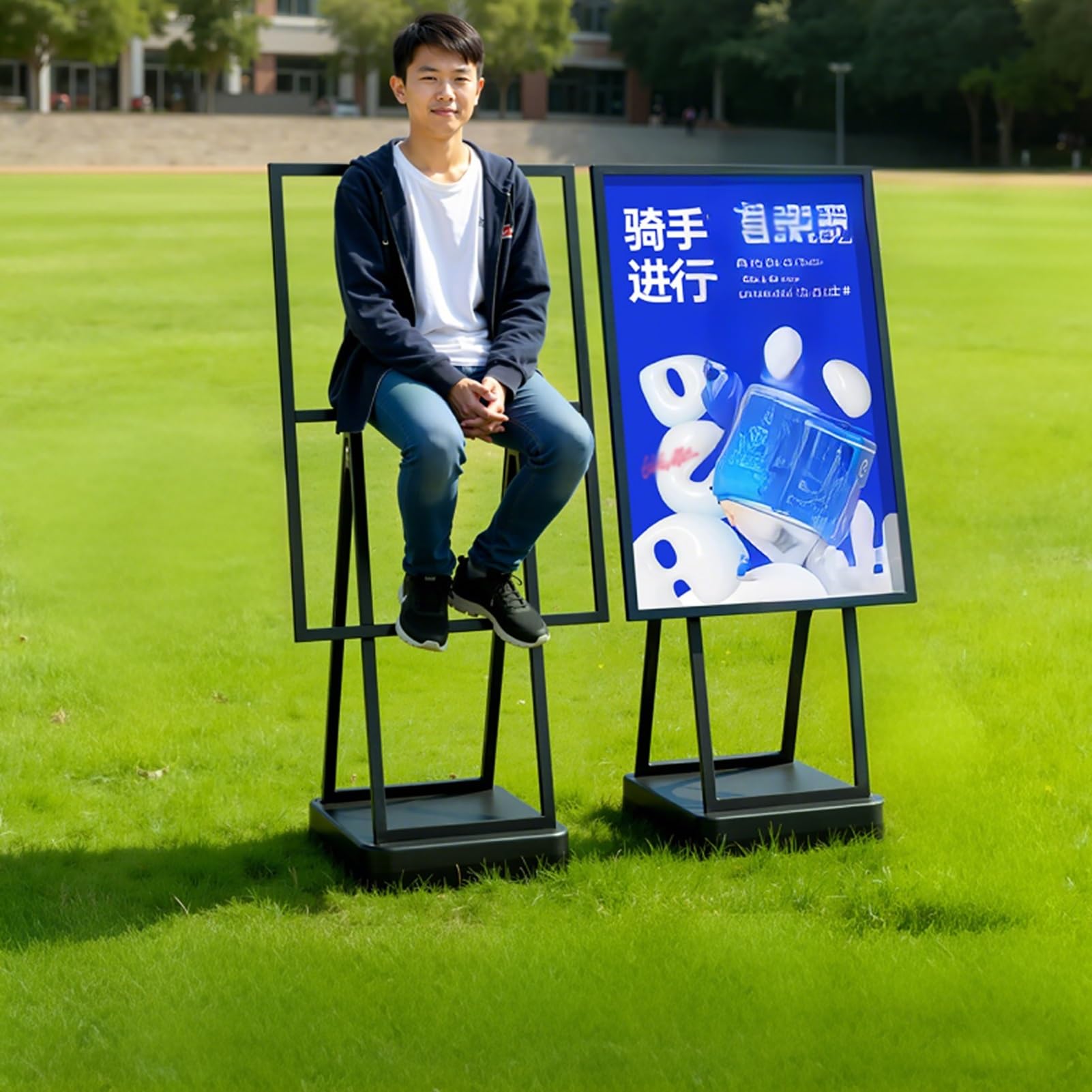 Soporte móvil para carteles, soporte de póster de pie, soporte para carteles al aire libre con ruedas para señalización de pedestal
