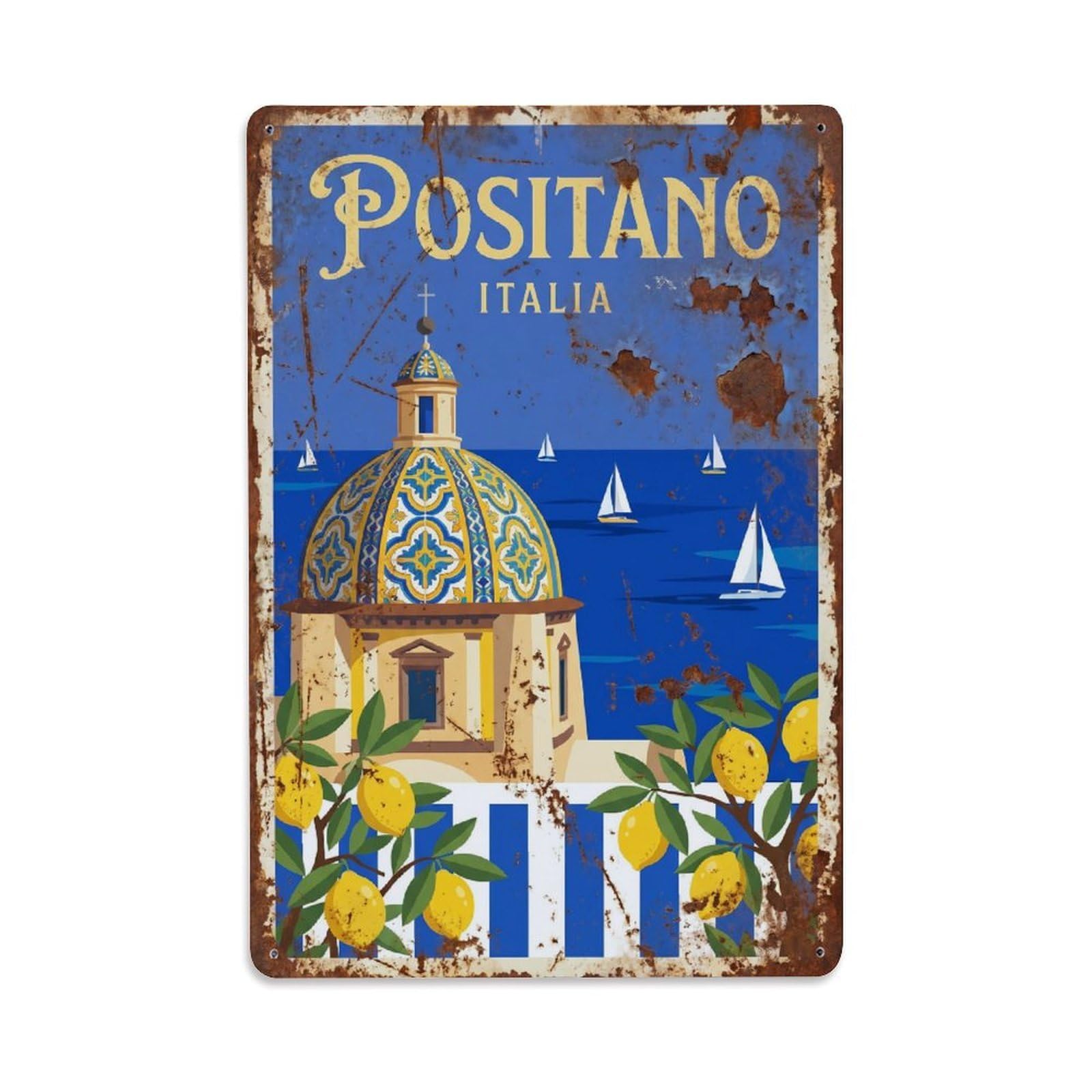 Vintage Travel Positano Italy Seaside 2 Metal Tin Sign