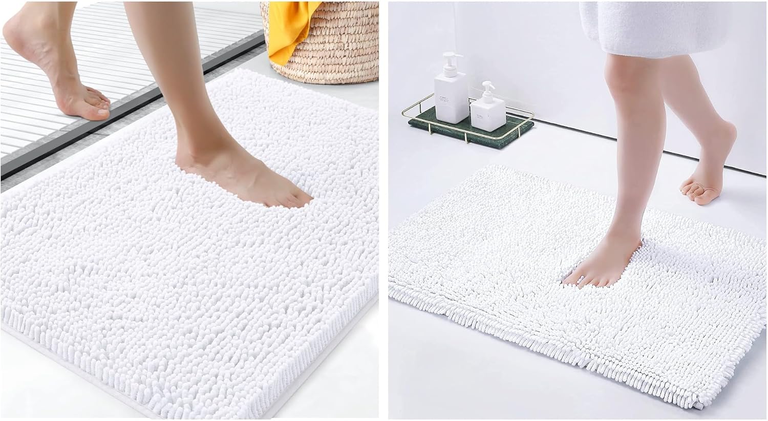Smiry Luxury Chenille Bath Rug Set, 2 Piece Extra Soft and Absorbent Shaggy Bathroom Mat Rugs, Machine Washable, Non-Slip Plush Carpet Runner for Tub, Shower, and Bath Room(24''x16''+30"x20",White)