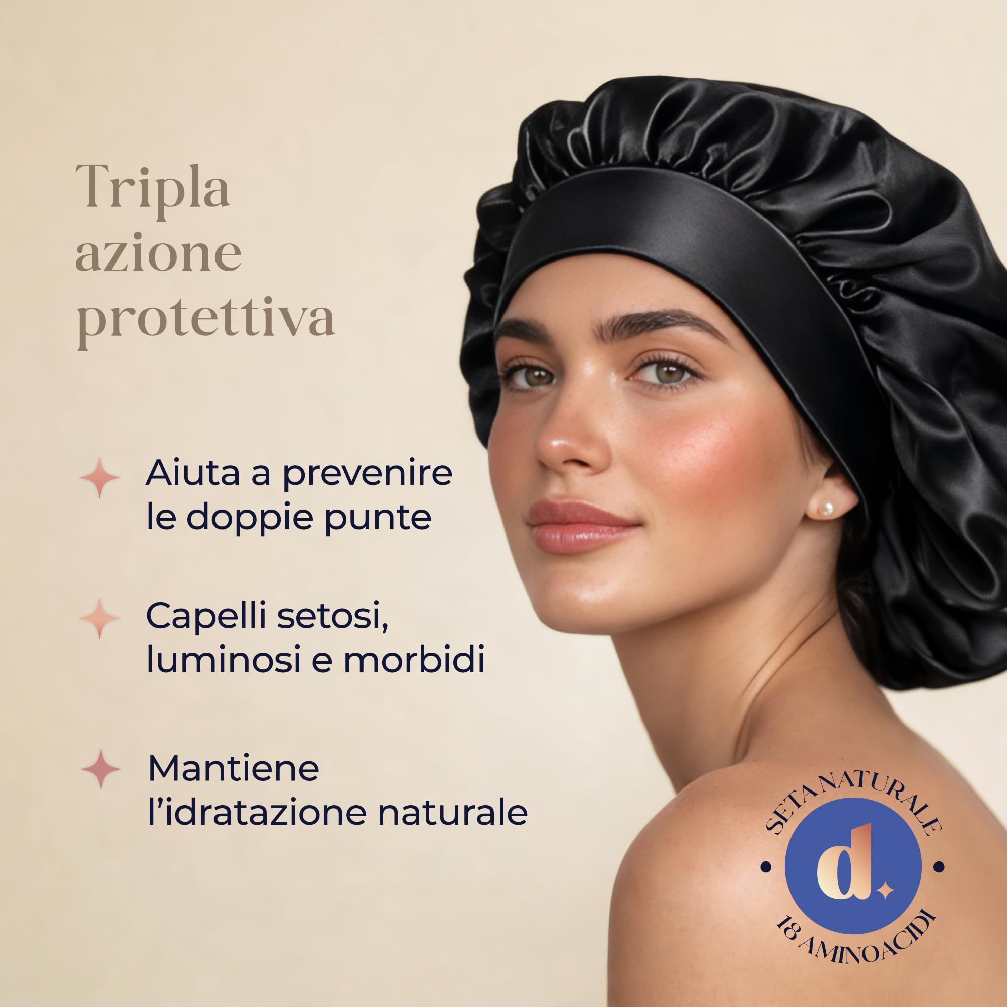 Dreamzie Cuffia Seta Capelli Notte - 100% Seta di Gelso 22 Momme Regolabile - Bonnet Seta OEKO-TEX®