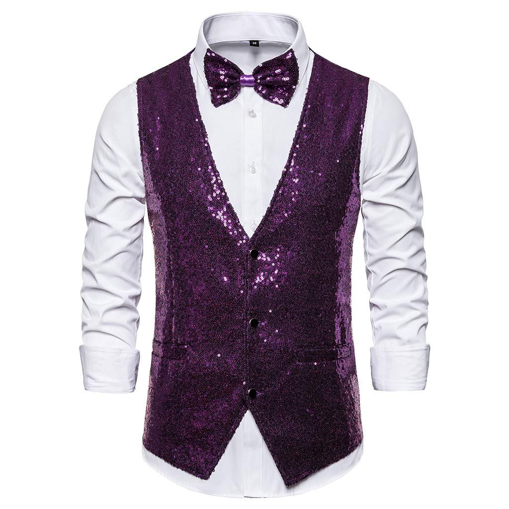 Men's Sparkly Sequin Waistcoat Set with Bow Tie, Ideal for Stage Shows, Hosting & Studio Photography, Sizes S, M, L, XL, XXL, XXXL