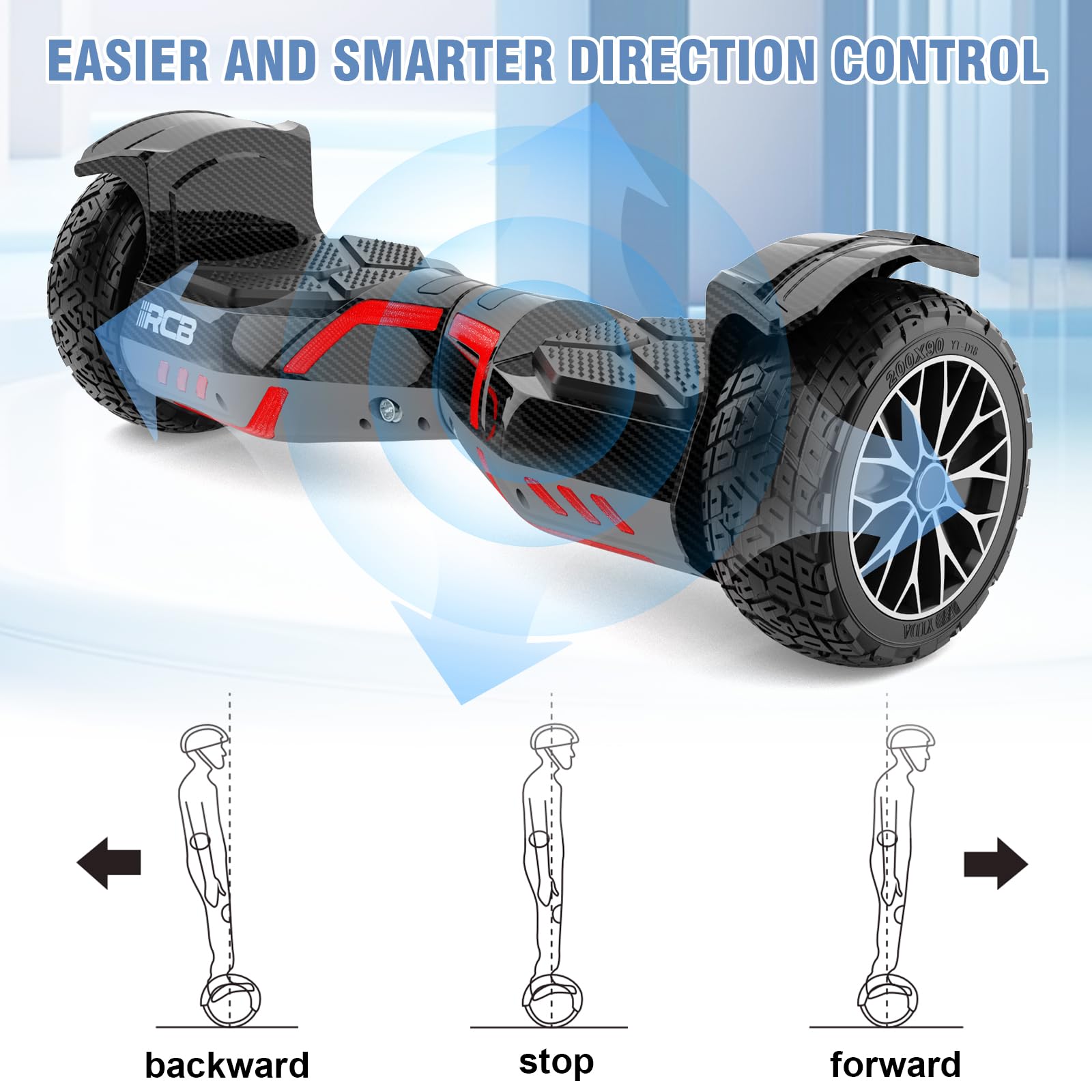 RCB 8,5 Zoll All Terrain Hoverboard mit LED Lichtern, SUV Hoverboard mit Bluetooth-Lautsprecher und App,Balancing Scooter für Kinder und Erwachsene