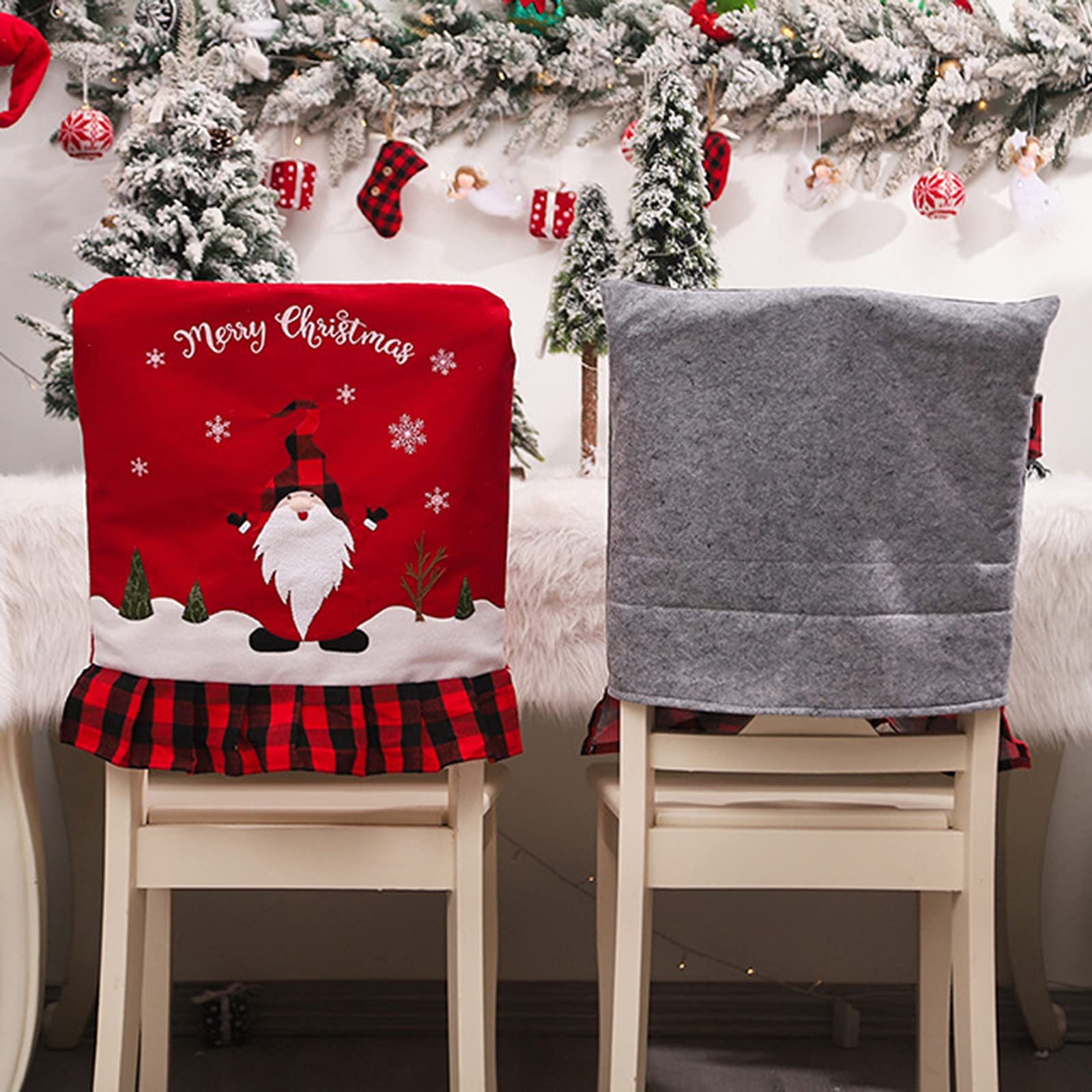 Juego de 3 fundas de silla de Navidad, para muñecas sin rostro, fundas para sillas de Navidad, para banquetes de Navidad, decoración de comedor o comedor