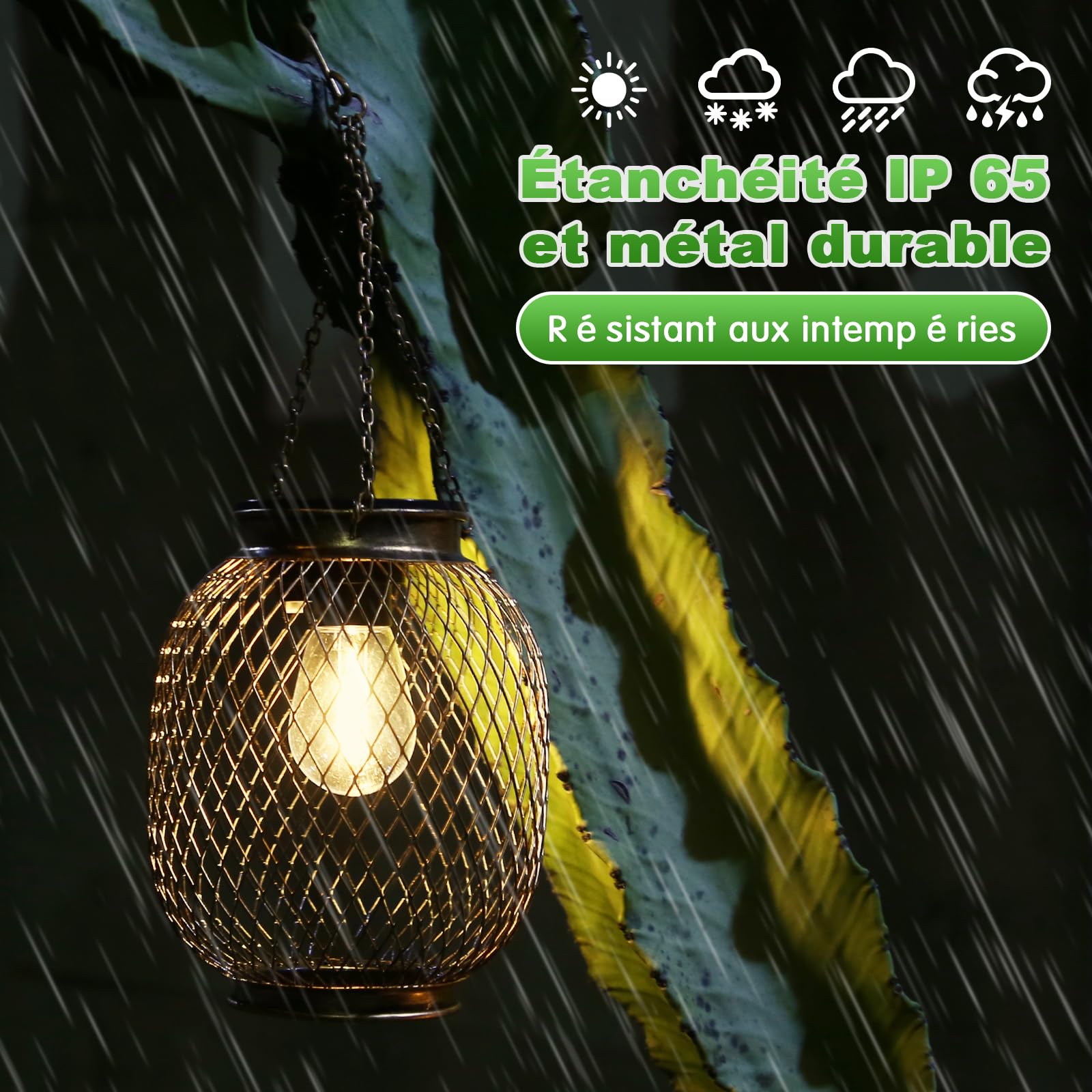 Lampe Solaire Extérieur Jardin Suspendue Collasis IP65 - Lot 2 Lanternes Métal Lumière LED Balcon Porche