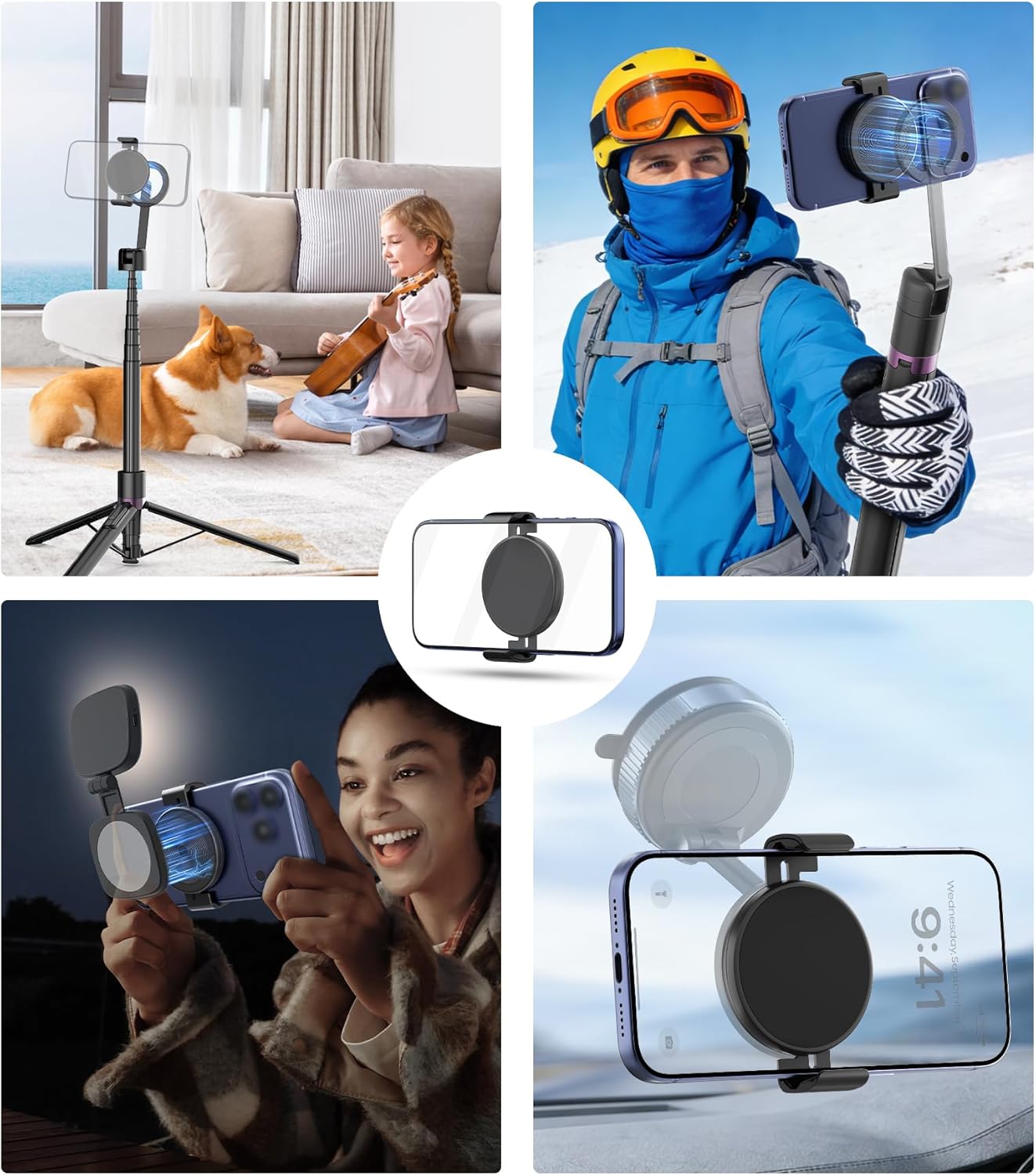 TONEOF Phone Clamp for Magnet with Metal Ring,Phone Mount Adapter for Magsafe Car Phone Holder,Quick Installation & Easy Removal Clip for All Phones/Magnetic Tripod/Magnet Mounts (Black,1 Pack) - Image 7