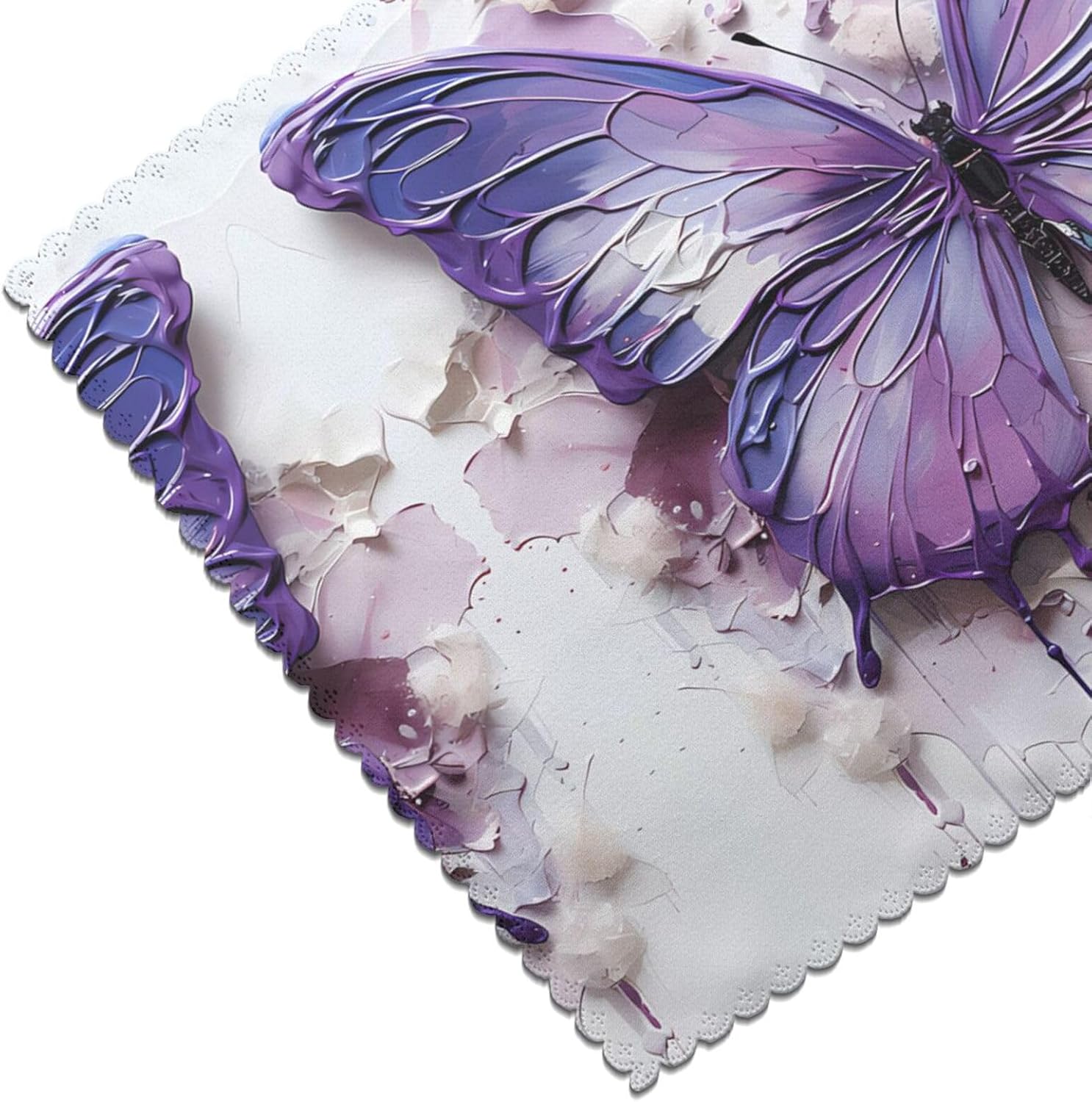 Purple Oil Painting Butterfly Placemats Set of 6, 12x18 Inch Waterproof Oil-Proof Heat Resistant Table Mats - Non-Slip Wipeable Vinyl Place Mats for Kitchen Dining Indoor Outdoor Use