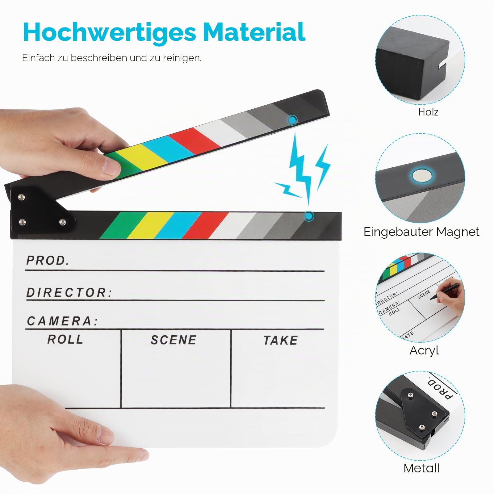 Acryl-Film-Regisseur, Schindelplatte, Fotografie, Video, TV, Aktionsszene, Schiefer mit magnetischem Tafelradierer, zwei benutzerdefinierten Stiften, Reinigungstuch und Sechskantschlüssel,