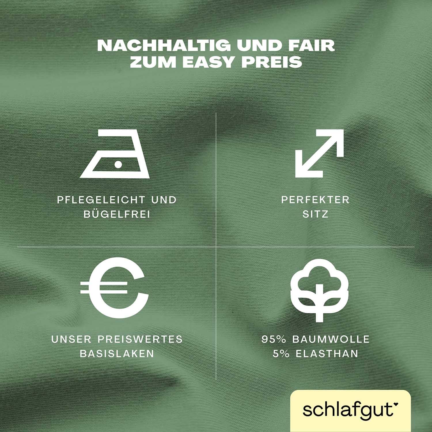 Schlafgut Easy Jersey Elasthan Topper Spannbettlaken 180x200 bis 200x220Green Mid, Spannbetttuch aus superweicher Baumwolle mit Elasthan