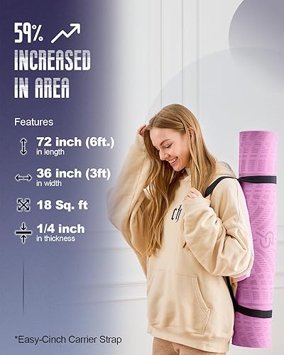 Miniatura 6 de LOLLIPOP Thick Yoga Mat, Non-Slip Exercise Mat for Yoga, Pilates, Stretching Fitness & Exercise Mat with Easy-Cinch Carrier Strap