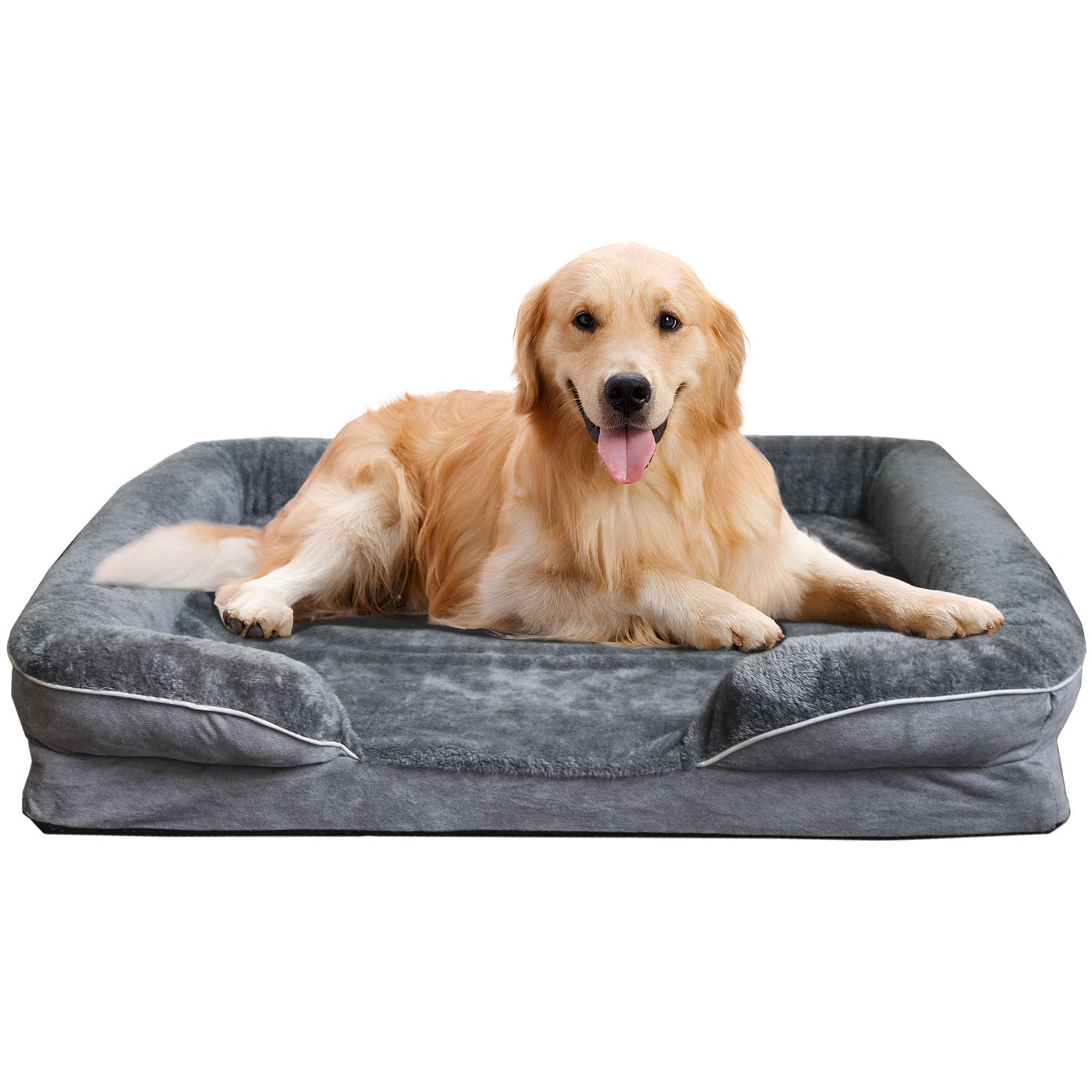 Cama ortopédica para perros, impermeable, cama grande para perros grandes, jumbo, medianos y pequeños (cinco lados, 38 x 30 x 7.8 pulgadas)