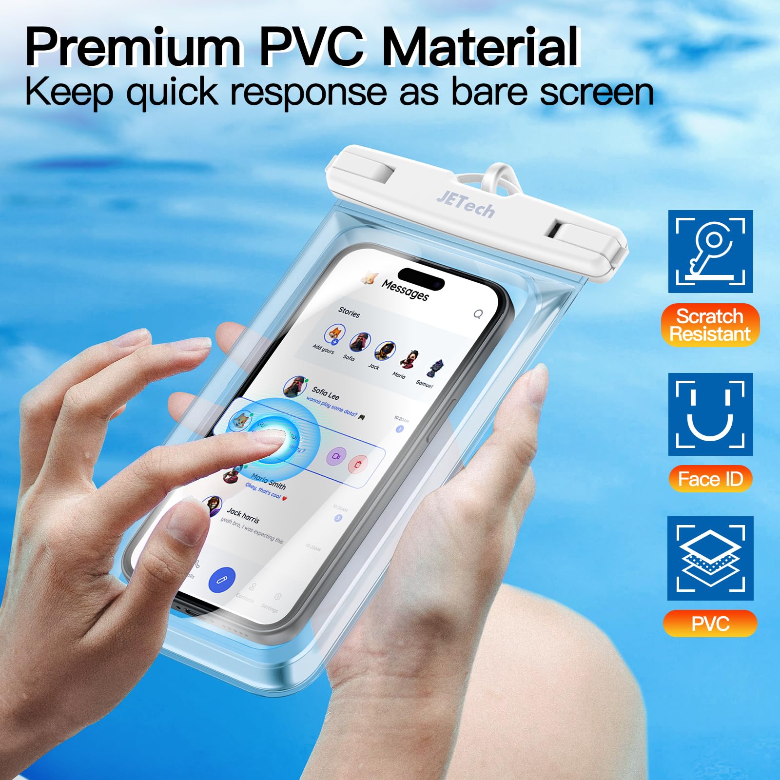 JETech Custodia Impermeabile Smartphone, 2 Pezzi Cover per iPhone 17 16e 16 15 Air Pro Max Plus, Galaxy S25 S24 Ultra, Pixel 10 Serie e Altri Fino a 7,2", IPX8 Borsa Asciutta (Nero+Trasparente)