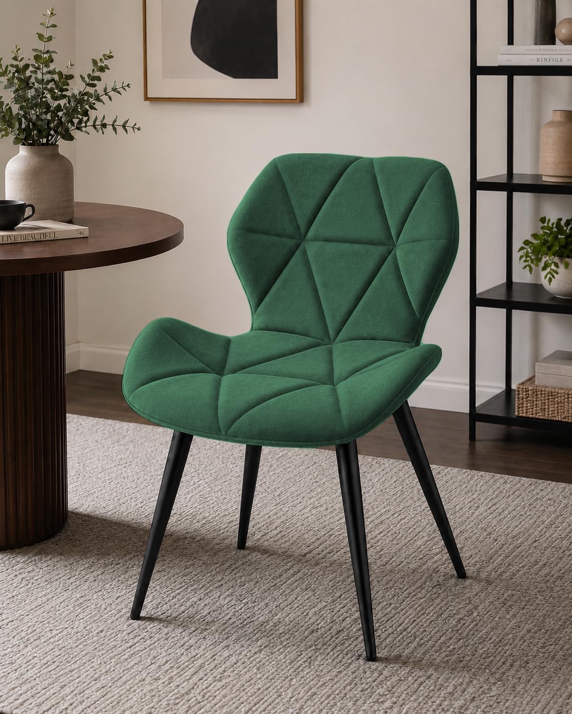 Finch Fox Luxurious Dining Chairs in Dark Green Velvet Material and Stylish Design with Black Powdered Coated Metal Legs-image-0