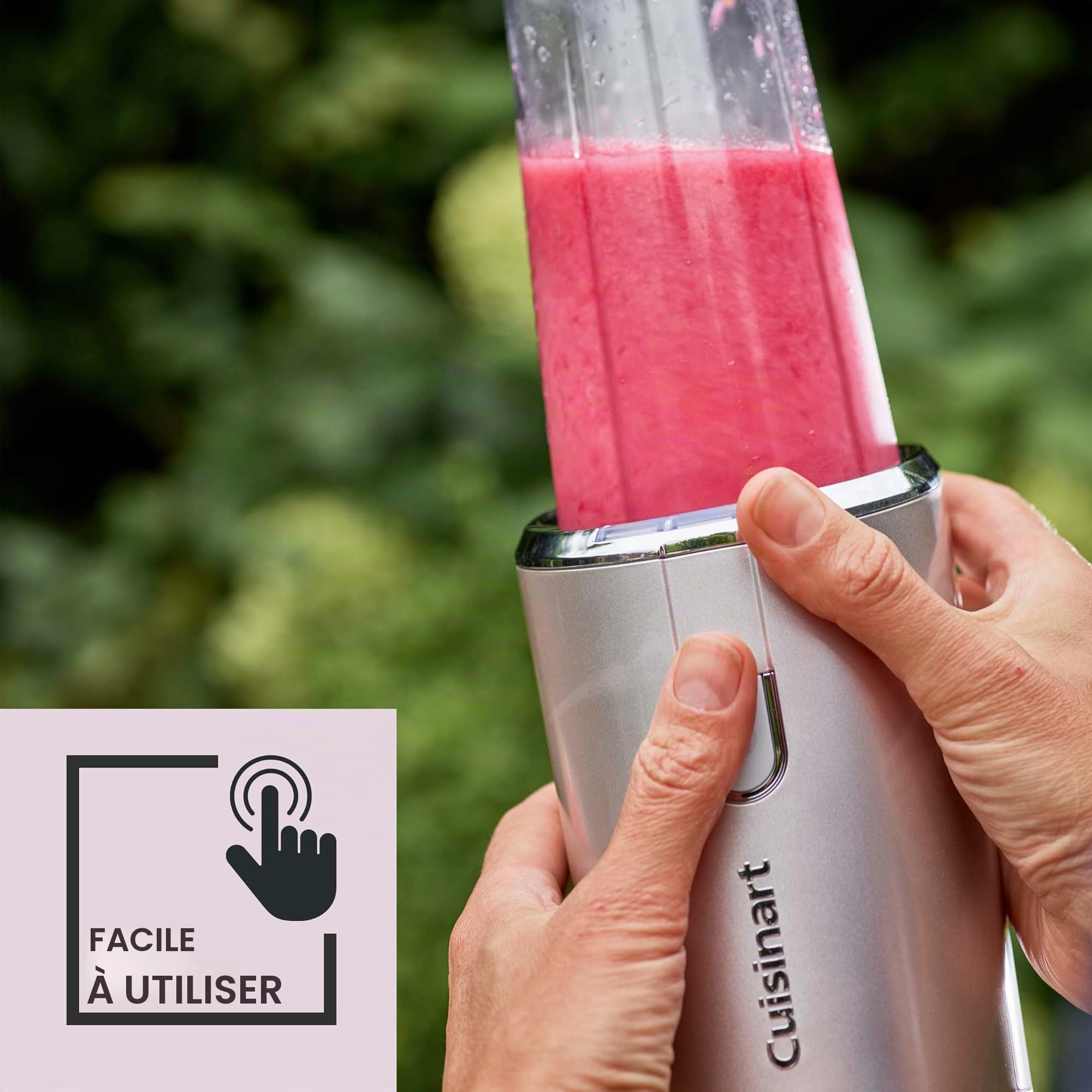 Cuisinart Blender sans fil 450 ml Bouteille de smoothie portable, broyeur à glace, frappe, milkshakes rechargeable par USB, tasse à mélanger portable sans BPA avec couvercle inclus