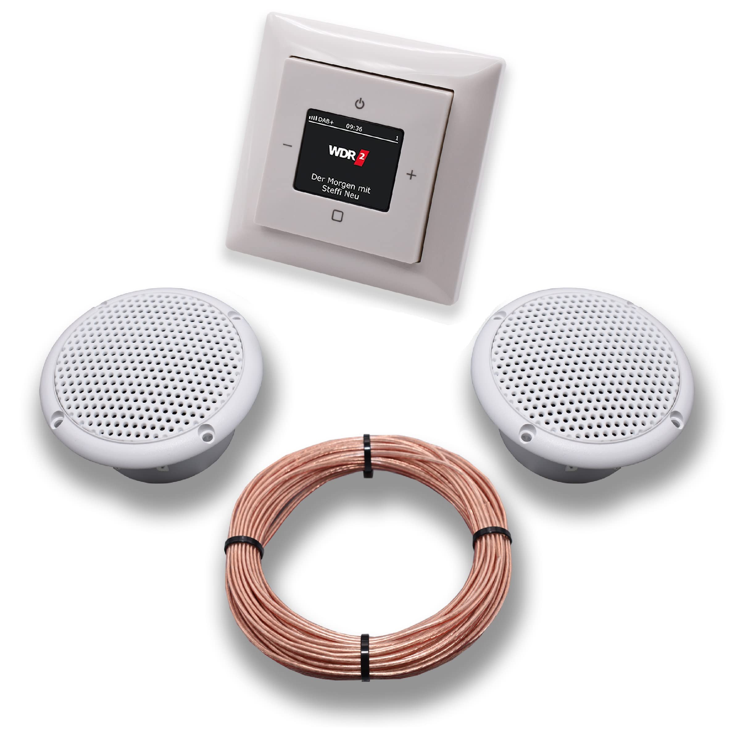 DAB+ Unterputz Unterputzradio DAB Plus 8215 U – 101 Balance Si alpinweiß - Komplettset + 2 x Deckenlautsprecher Feuchtraum Badezimmer + 20 Meter Lautsprecherkabel 2x0,75 mm² 8215U-101