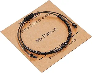 Morse Code Bracelets for Women Inspirational Gifts for Her Adjustable Black Adjustable Braided Men Bracelets Motivational Best Friend Birthday Gifts for Sister Daughter Mom Dad Christmas Jewelry…