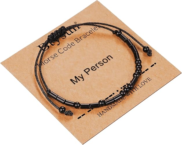 Morse Code Bracelets for Women Inspirational Gifts for Her Adjustable Black Adjustable Braided Men Bracelets Motivational Best Friend Birthday Gifts for Sister Daughter Mom Dad Christmas Jewelry…