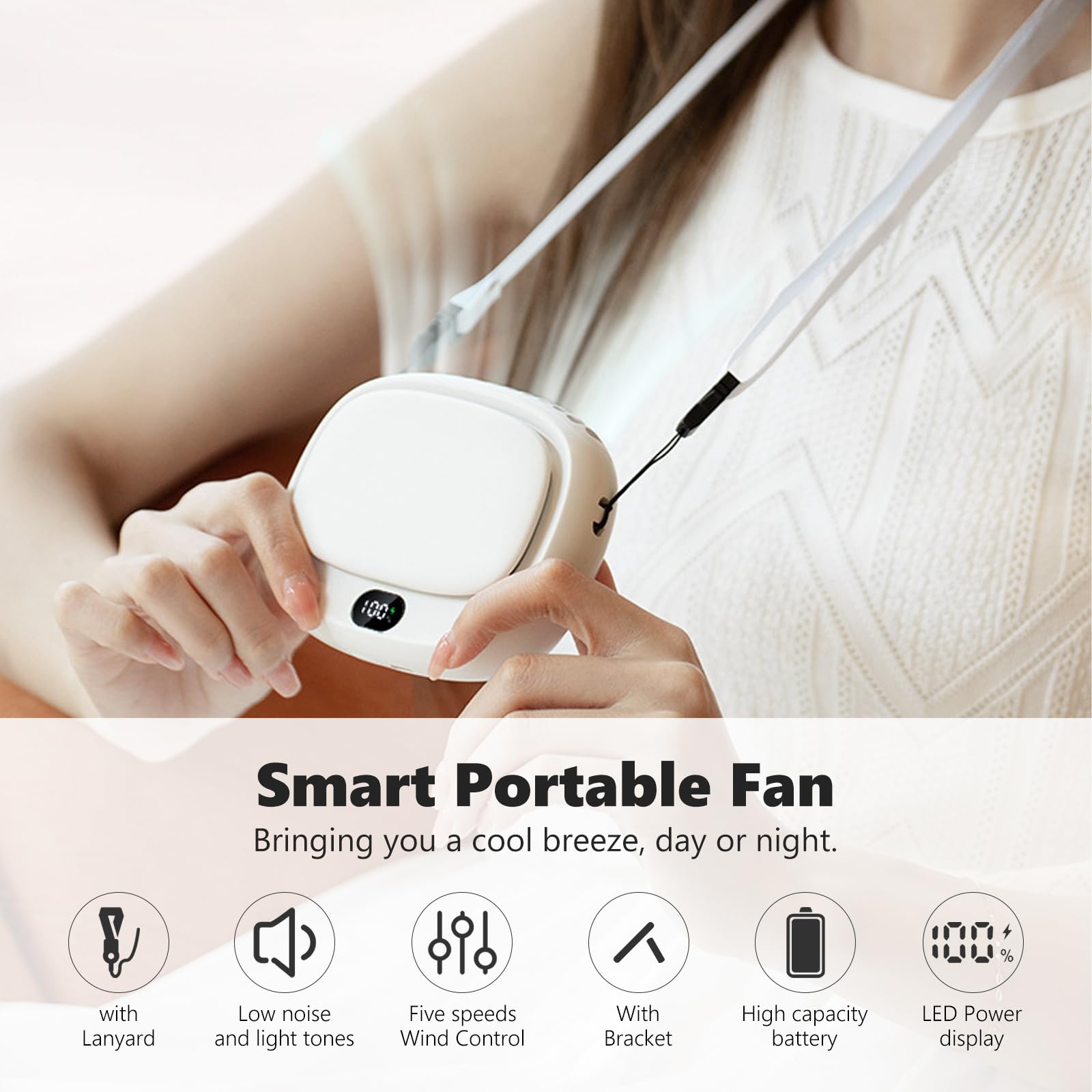 LtYioe Mini Ventilateur Portable USB Rechargeable – 3 Vitesses, Écran LED, Clip & Collier – Ultra Léger Pour Bureau, Voyage, Maison, Extérieur (Noir)