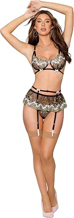 Bralette With Garter Belt and G-String - Queen Size - Evergreen
