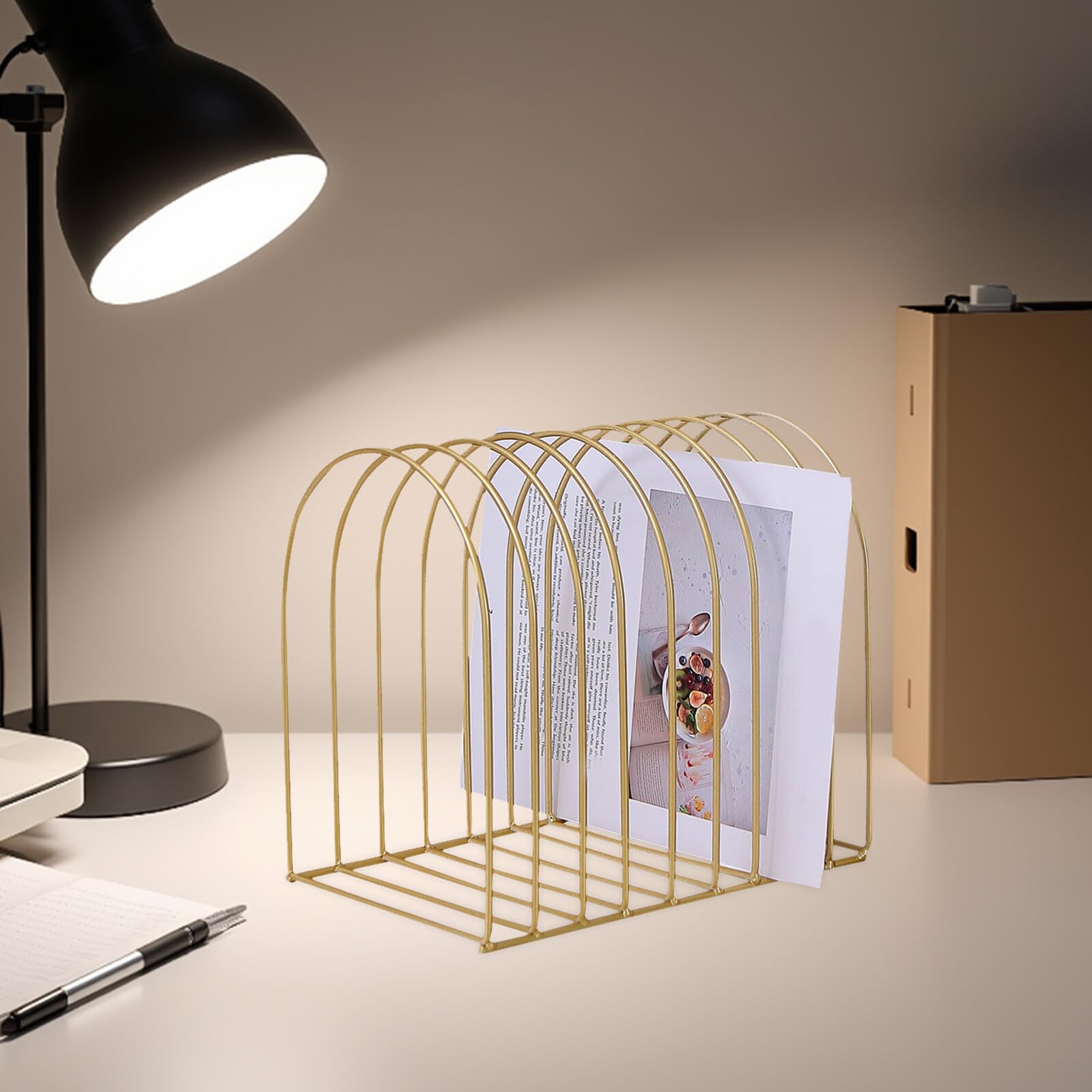 Libreria da Scrivania in Metallo Resistente Salvaspazio Design Semicircolare Dorato, Scaffale Multiuso Compatto per Ufficio e Studio, Organizzatore Mobile per Piccoli Spazi
