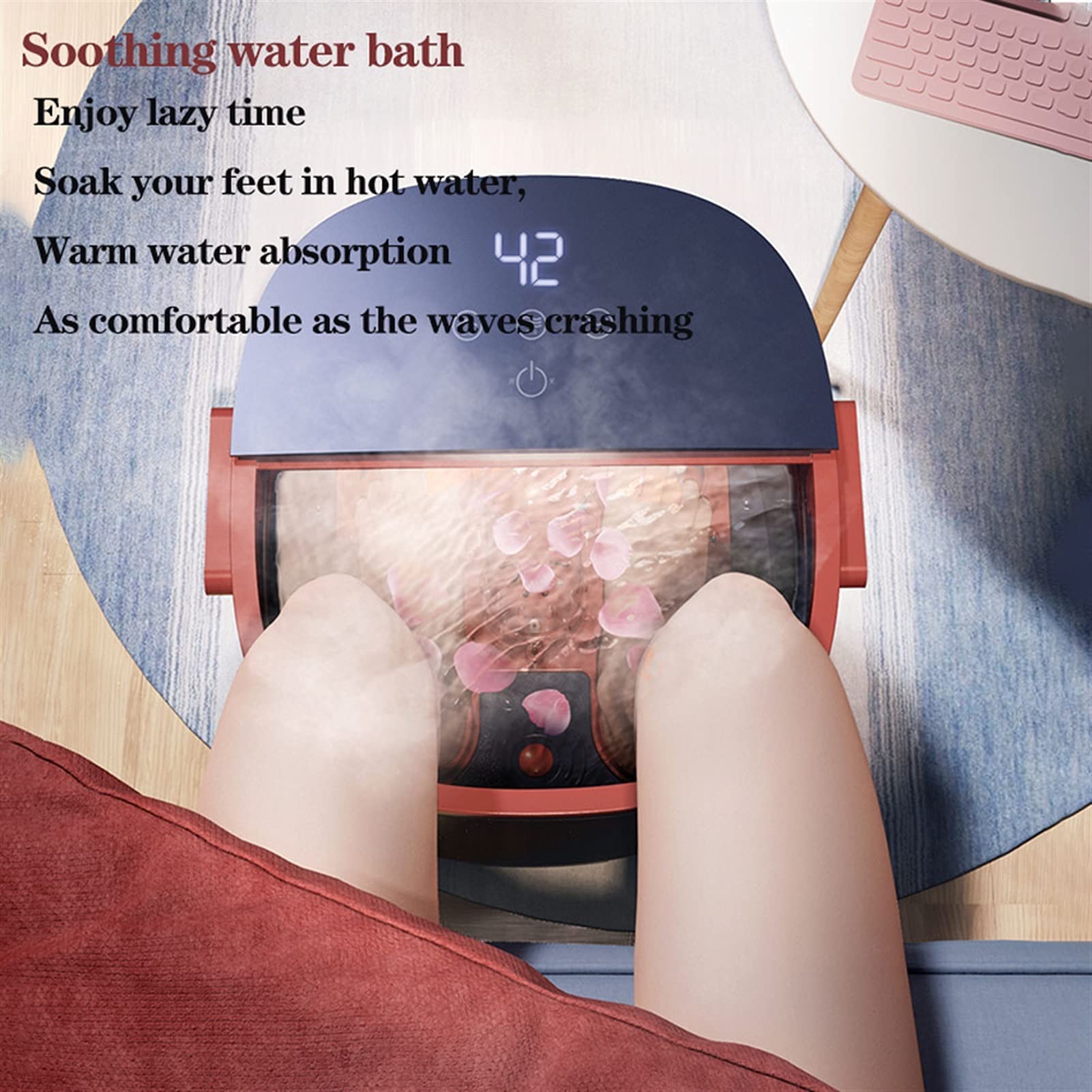 Masajeador de baño de spa para pies, spa de pies motorizado con calor y masaje y chorros, chorros de burbujas potentes con infrarrojos, masajeador de spa de pies Shiatsu, alivia el dolor muscular de