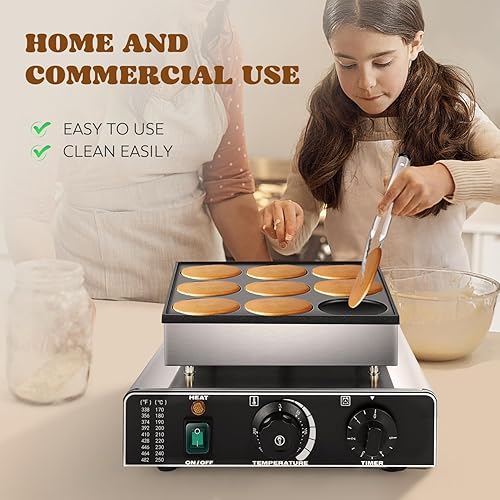 Miniatura 6 de Moongiantgo Máquina para hacer panqueques holandesa, 9 unidades, antiadherente Dorayaki Maker con pinzas, recetas, bandejas. Temperatura de