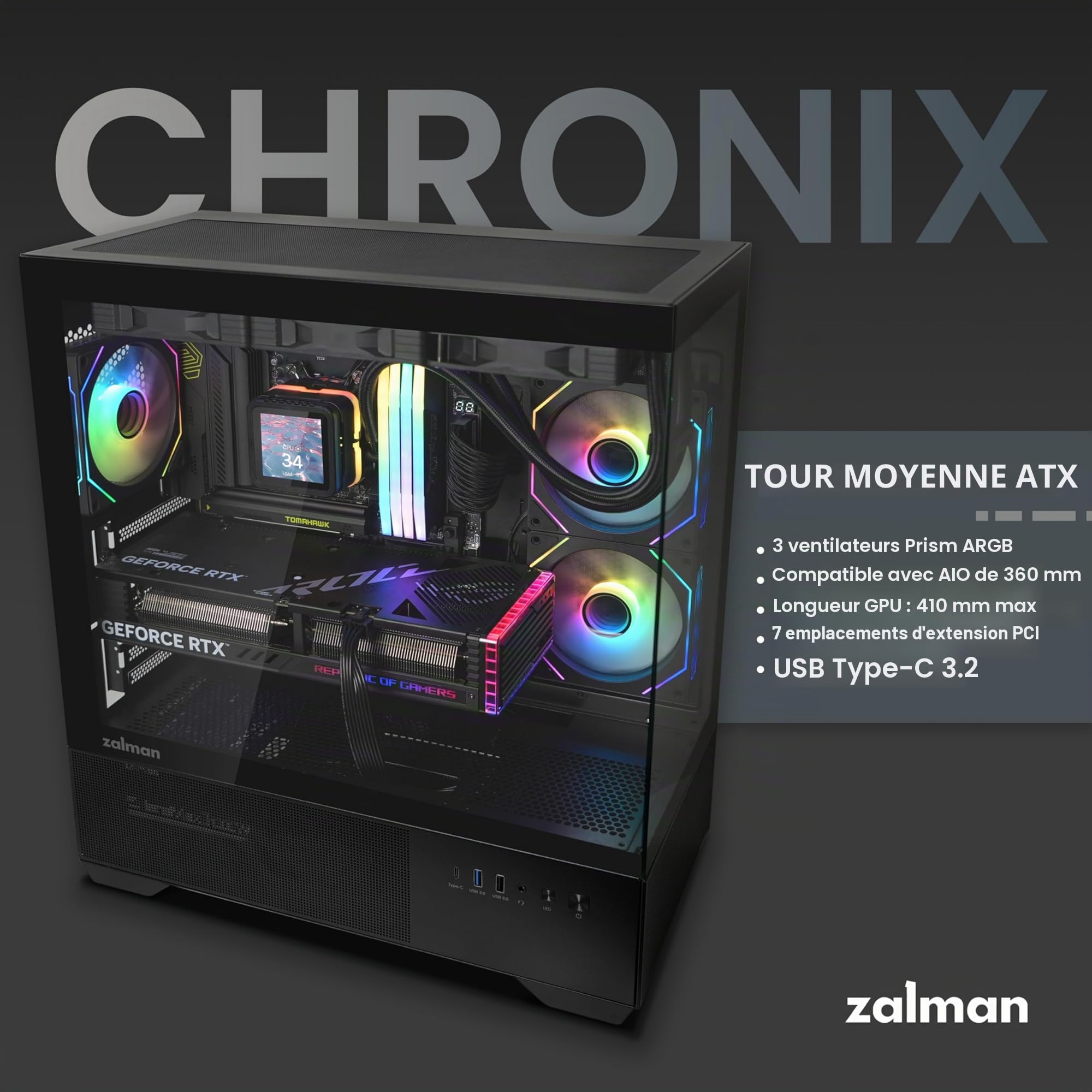 Boitier PC Moyen Tour Zalman CHRONIX (Noir)