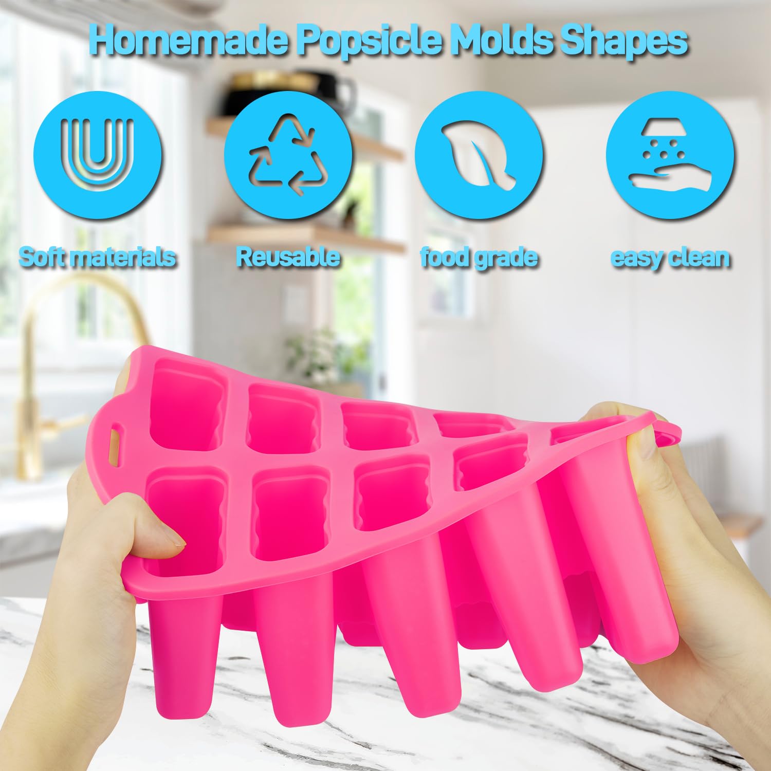Moules à glaces en silicone réutilisables de qualité alimentaire pour enfants, moules à glaces faits maison, moule à glace (rose, 10 cavités)
