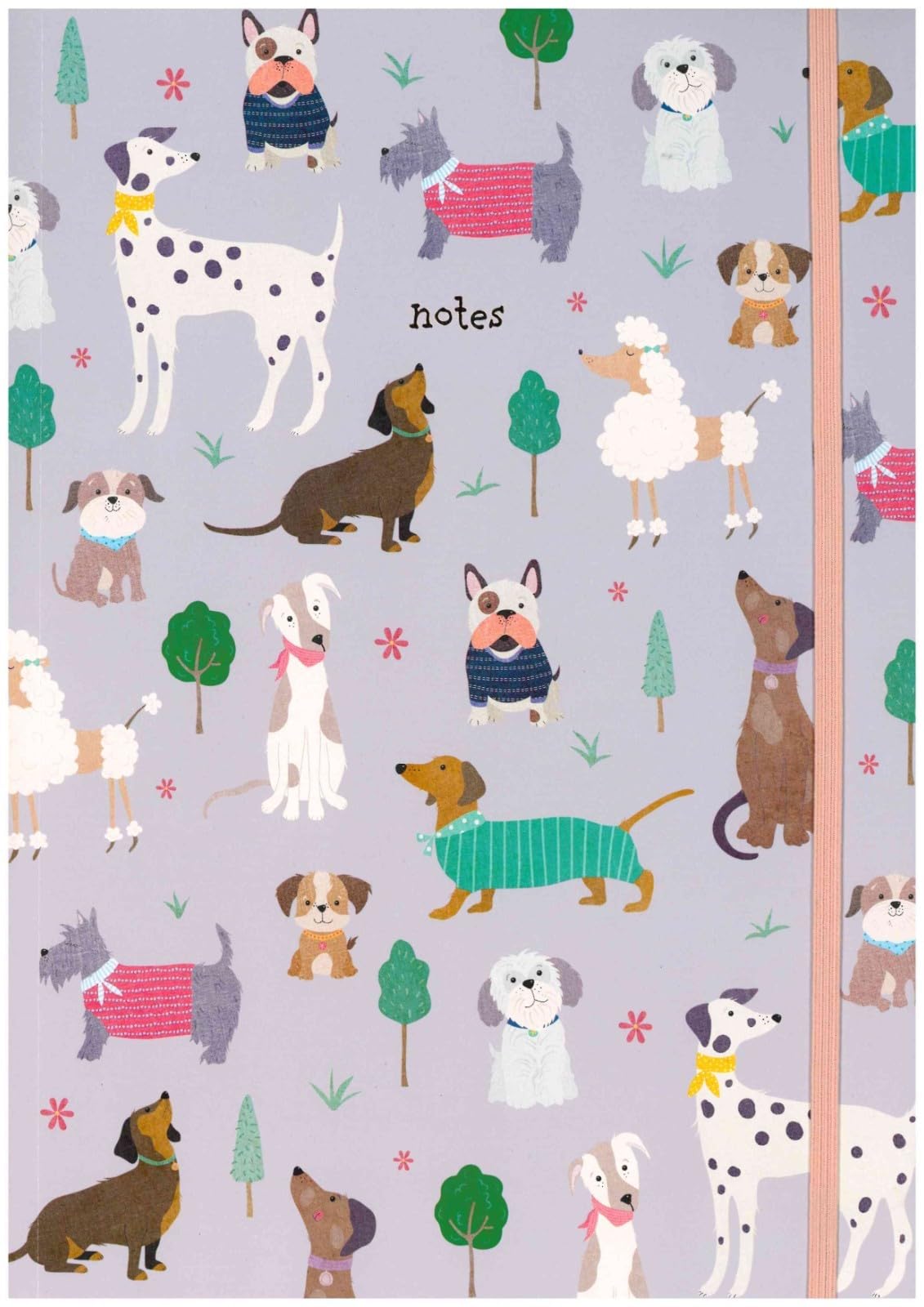 Slate Grey A4 Dog Themed Lined Notebook Softback Journal with Elastic Strap – Ruled Writing Pad with Illustrated Pages – Notes Book for School University Office Home – Gift for Dog Lovers