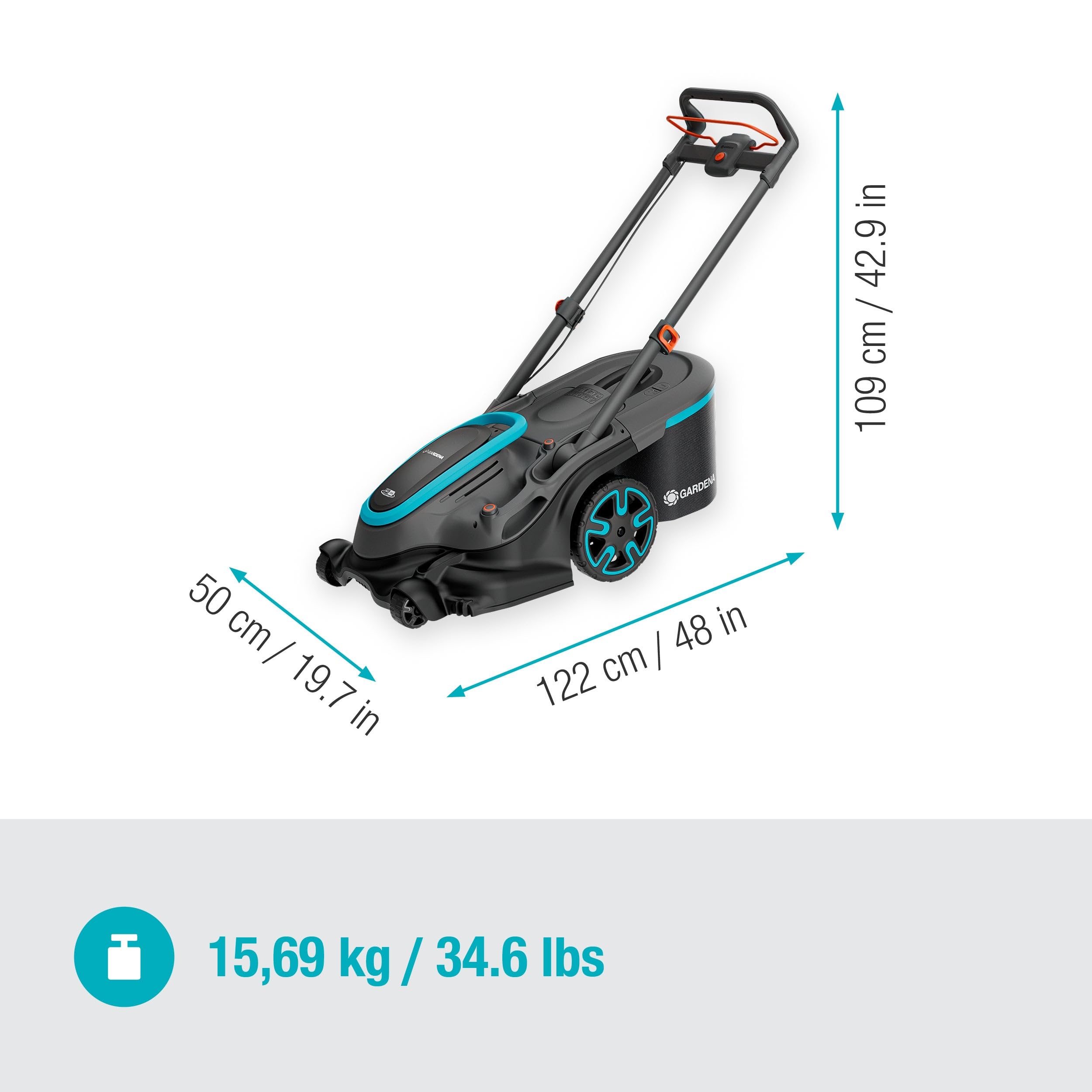 Gardena Cortacésped a batería PowerMax Duo 46/36V P4A Solo: Alto Rendimiento, Dos Cuchillas de Corte, para Espacios reducidos, Power Boost, Sin Cable (14646-55)