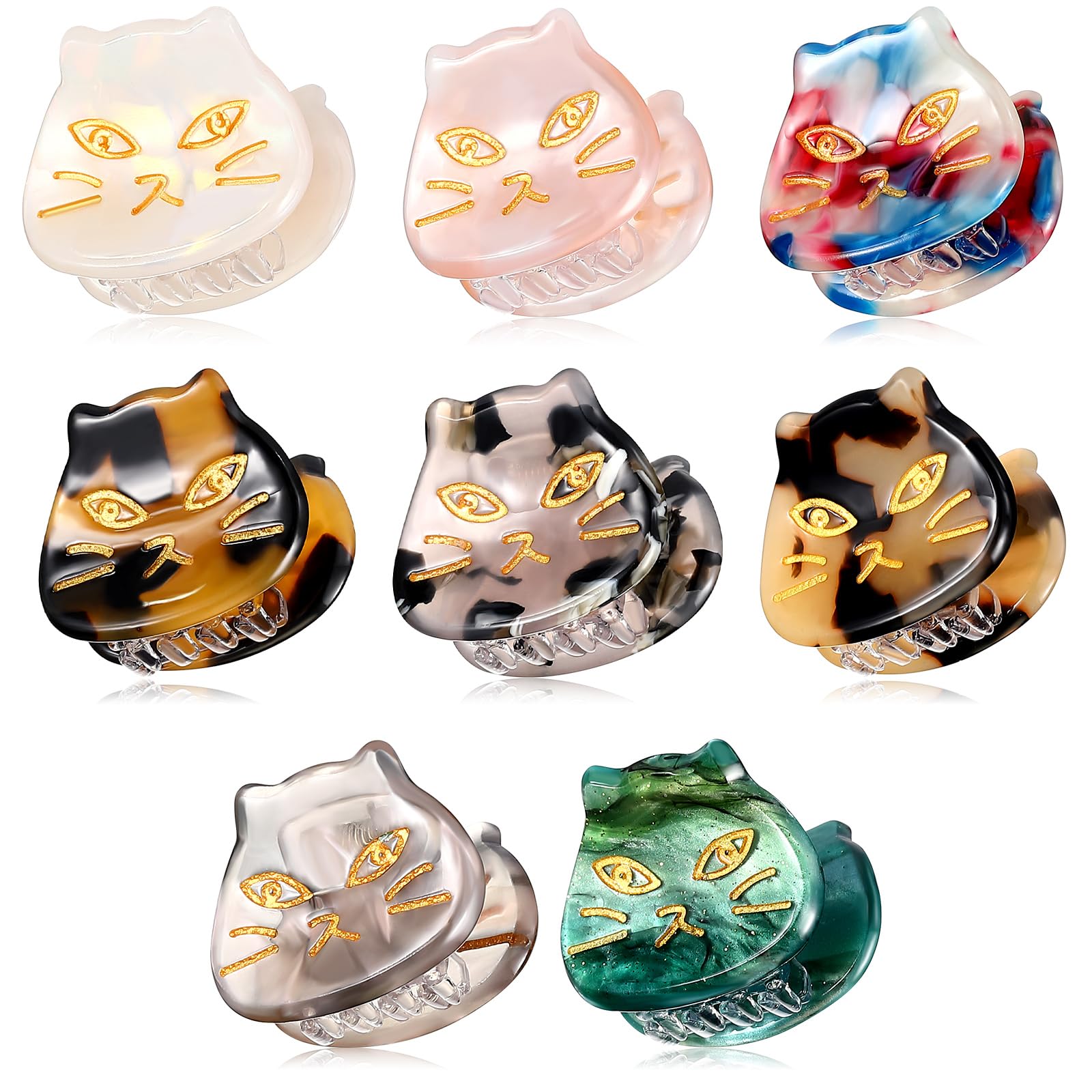 Crowye 8 Pcs Cute Cat Small Hair Clips Forehead Bangs Broken Hair Barrettes Speckled Animal Shaped Mini Claw Clips Alloy Resin Side Barrettes for