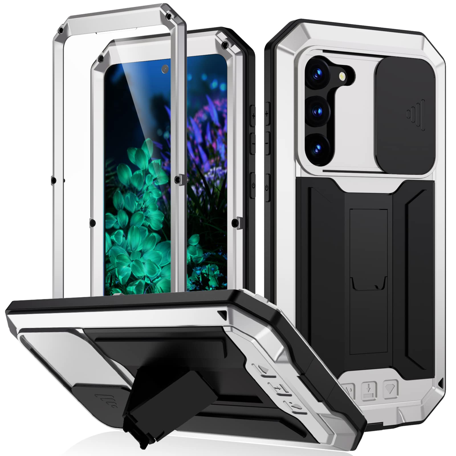 Coque Samsung S23+ antichoc en métal militaire robuste premium argent - 7