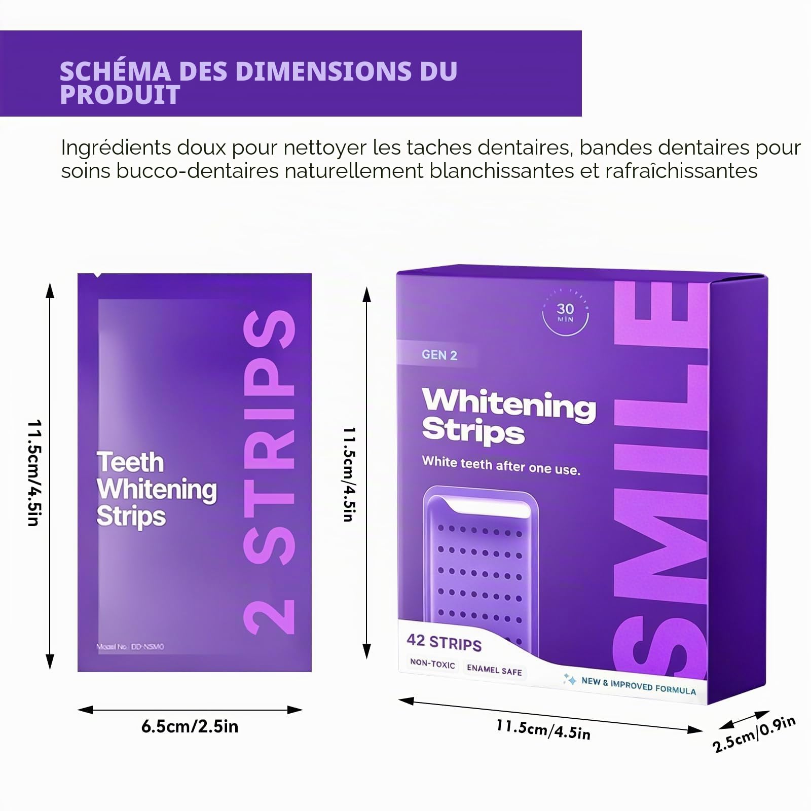 Bandes de Blanchiment Dentaire Violet 42 Bandes Whitening Strips Efficace | 42 Bandes Blanchissantes Dents Violettes, Blanchiment Dentaire sans Peroxyde Élimine Taches Café/Thé/Vin Sourire éclatant