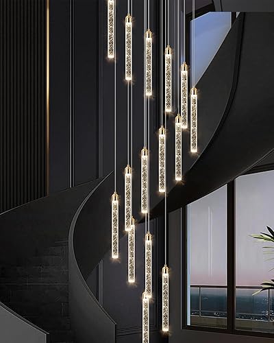 Miniatura 7 de Moderno candelabro LED de 30 luces para sala de estar, comedor y entrada, lámpara colgante dorada de cristal espiral regulable