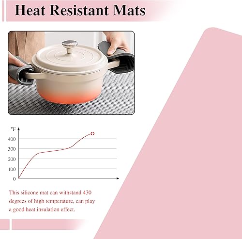 Miniatura 5 de Manteles individuales de silicona, 2 manteles individuales de 15.7 x 11.8 x 0.03 pulgadas, manteles de silicona rosa para hornear, joyas, encimera