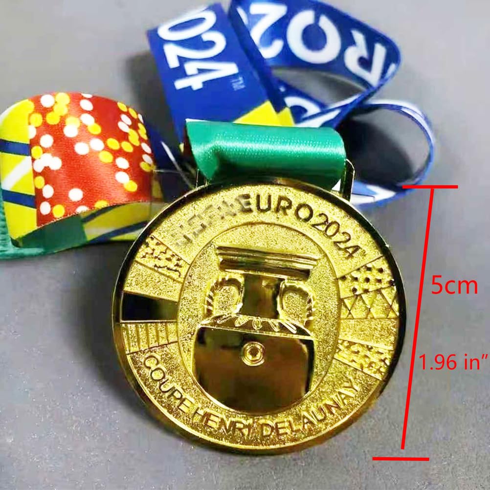 2024 Medaglia Campione di Calcio Oro 5 cm con Nastro, Medaglia Trofeo Calcio Souvenir per Tifosi, Regalo per Amanti del Calcio, Decorazione Collezione Sportiva