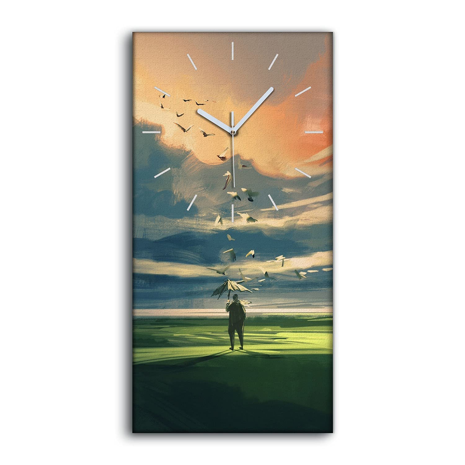 Horloge sur Toile Silencieuse Ne Pas Tic Tac Décoration Salon Moderne Homme Parapluie 30x60cm
