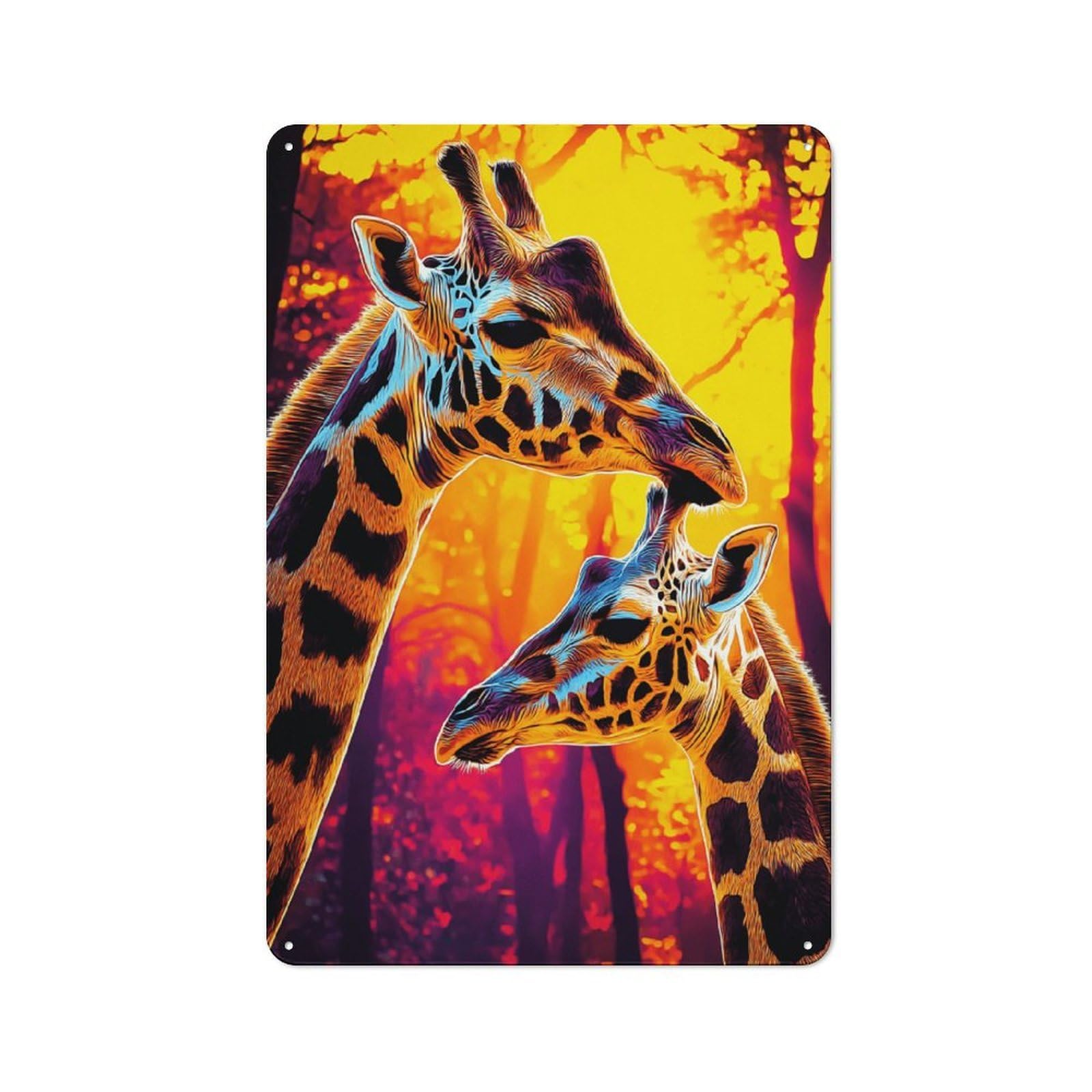 Junmoney Colorful Giraffes In Sunset Forest Shop Front Style Decorative Metal Plaque 30X20cm, Shop Wall Decor For Cafe, Bistro, Bakery Or Restaurant