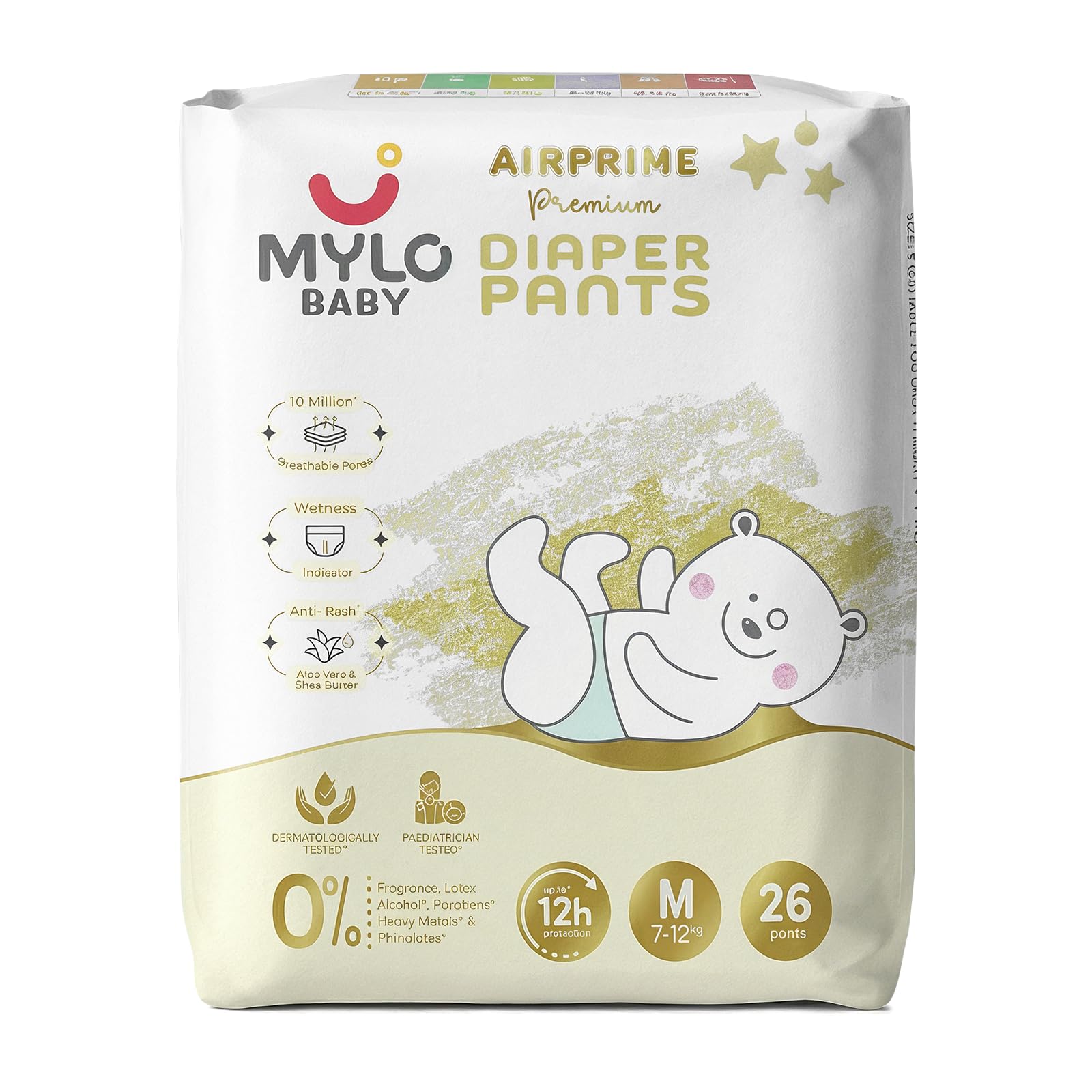 Mylo Baby AirPrime Premium Diaper Pants Medium (M) Size (7–12 kgs) (26 Count) Leak Proof | Ultra-Thin & Breathable | Up to 12 Hours Protection | No Rashes-image-43