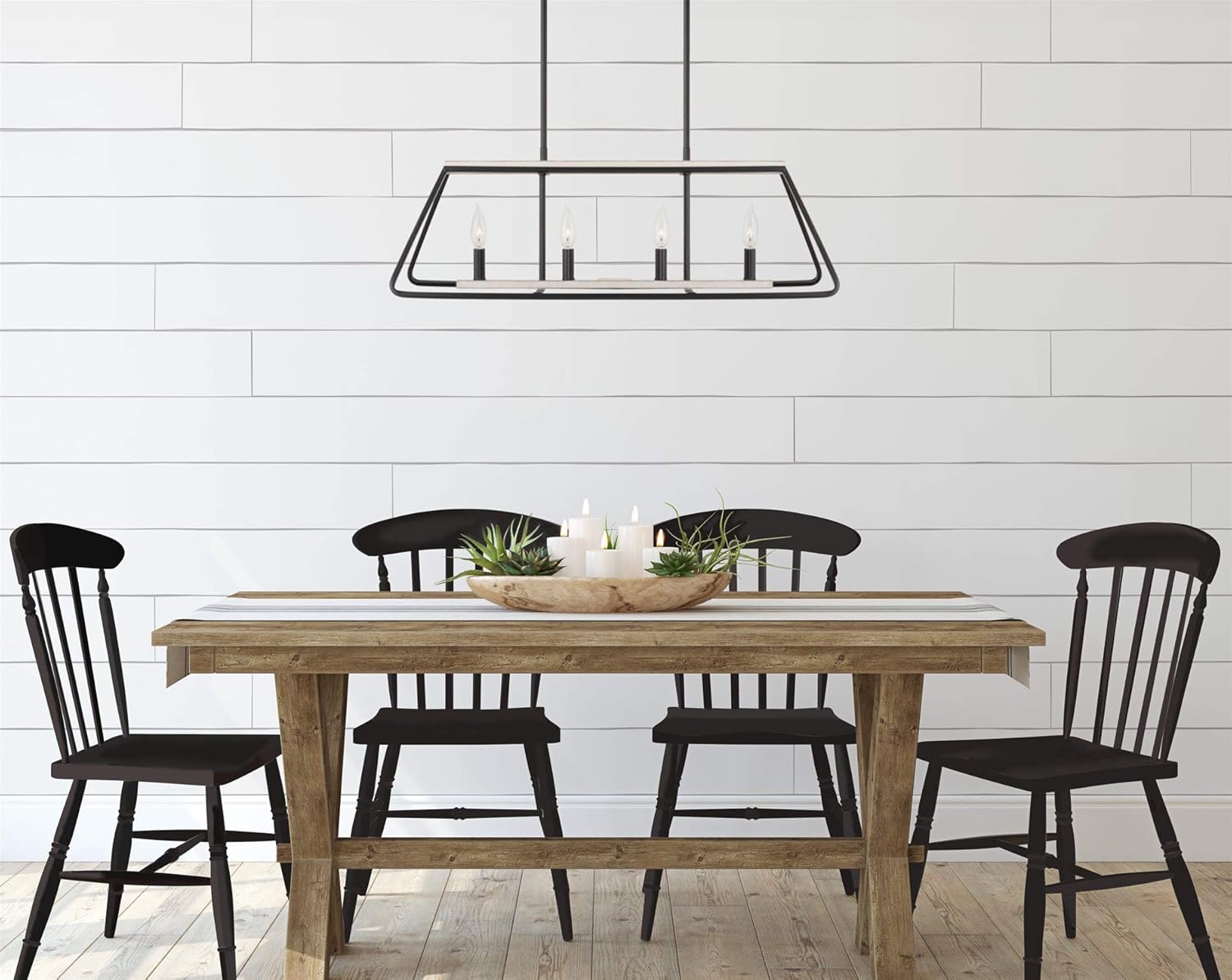 Super Brands Kira Home Linden 32 4-Light Modern Farmhouse Kitchen Island Light, Black + White Ash Wood Style Finish