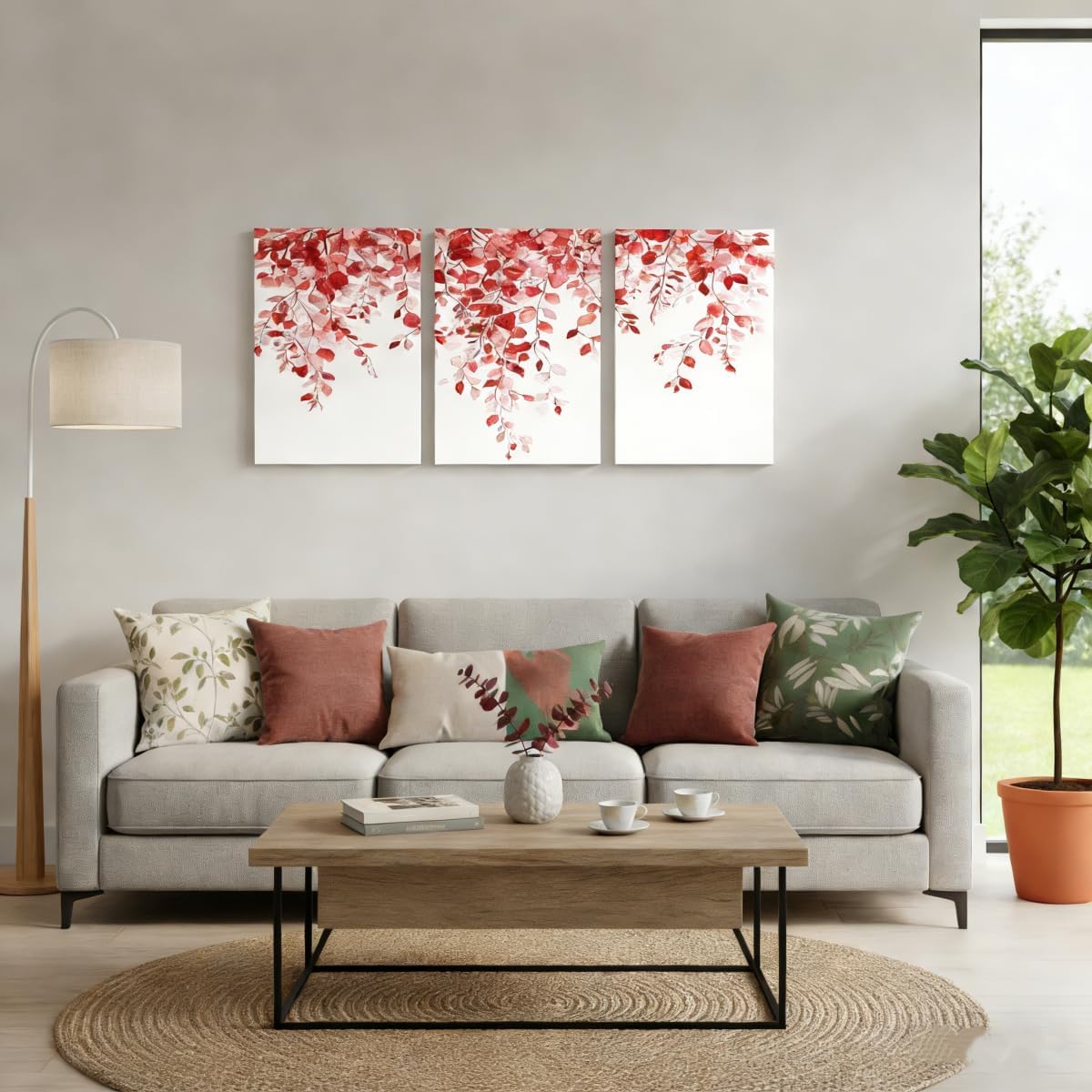 Erosebridal Burgundy Red Eucalyptus Canvas Wall Art, Watercolor Plant Leaves Picture Wall Decor Minimalist Stylish Painting For Bathroom, Natural Botanical Rustic Farmhouse Artwork Posters 12" X 16"