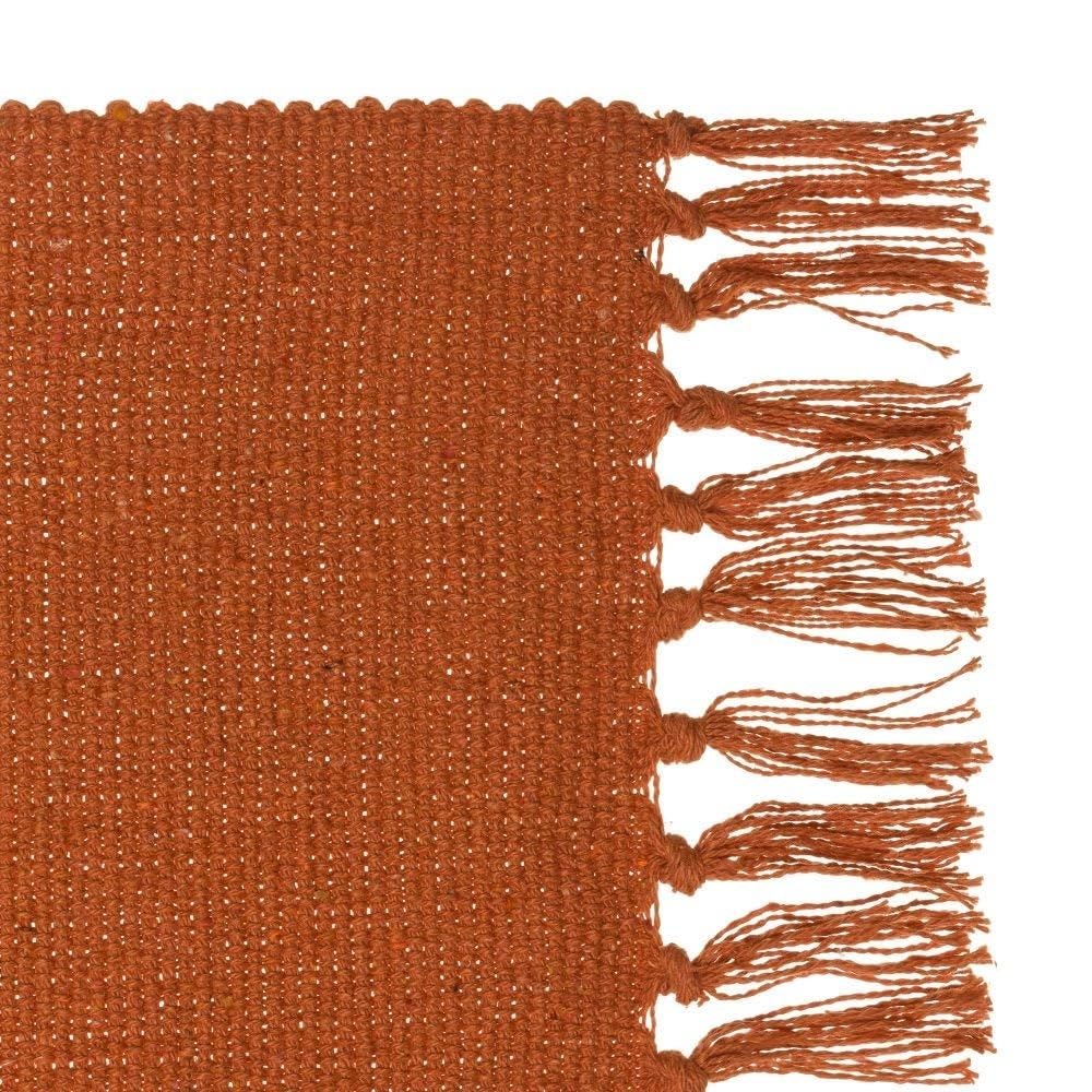 LOLAhome - Set de 3 alfombras de Flecos en algodón Natural de 50x80 cm Colores Burdeos y Mostaza. Tejido Artesanal de Temperatura Neutra Que Ofrece Confort y Estilo en Cualquier Estancia.